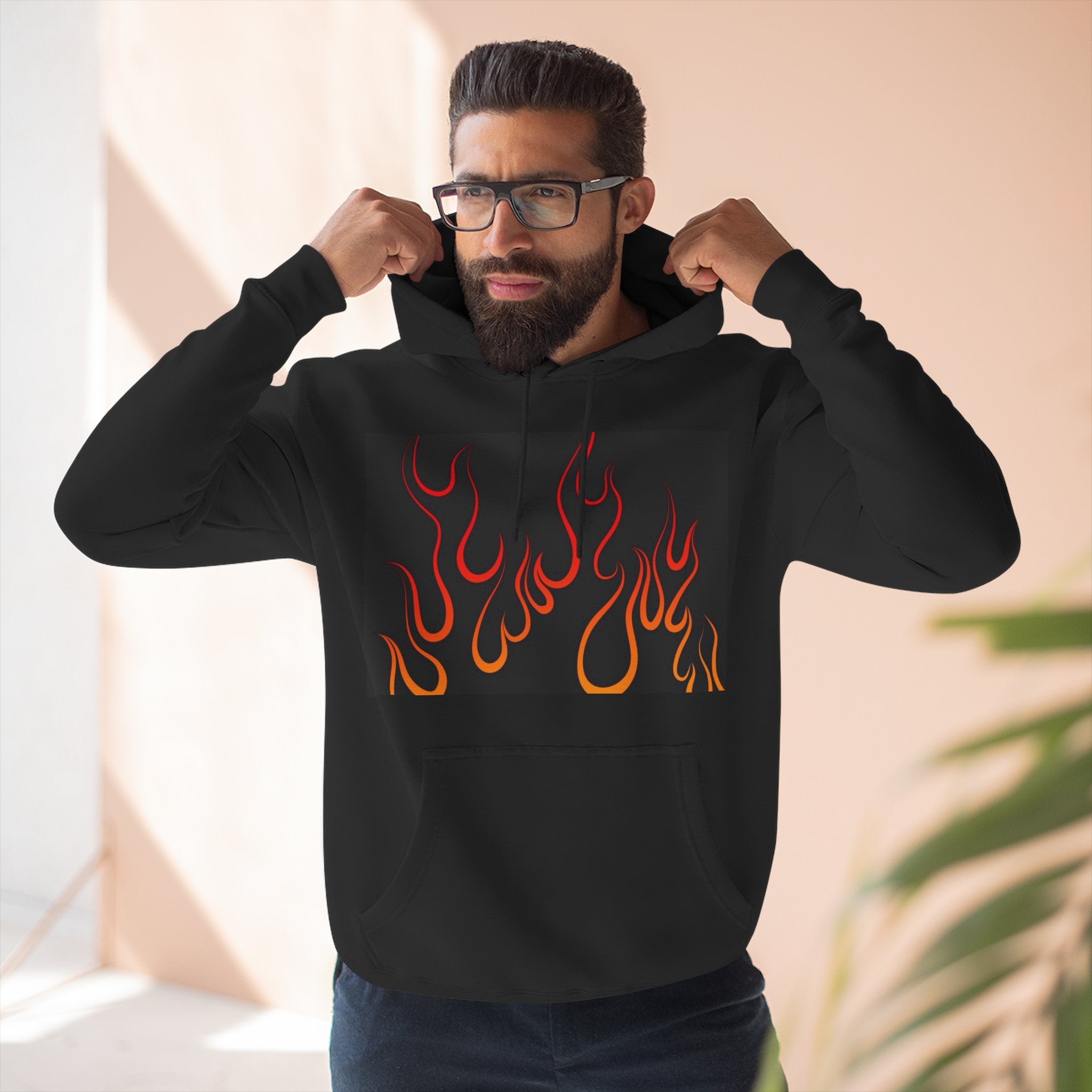 Flaming Flames Hoodie — Retro Orange Red Flame Graphic Fleece Hoodie