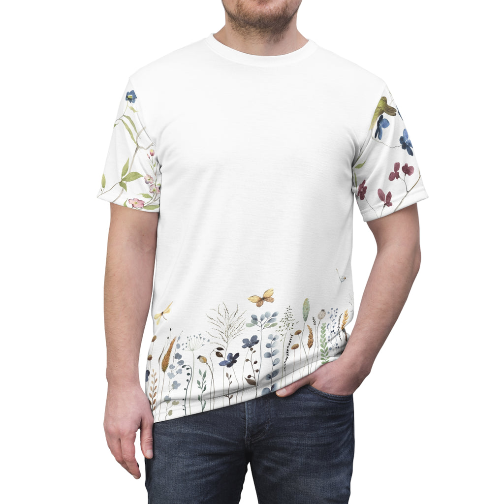 Floral Meadow Tee — Watercolor Wildflower All-Over Print