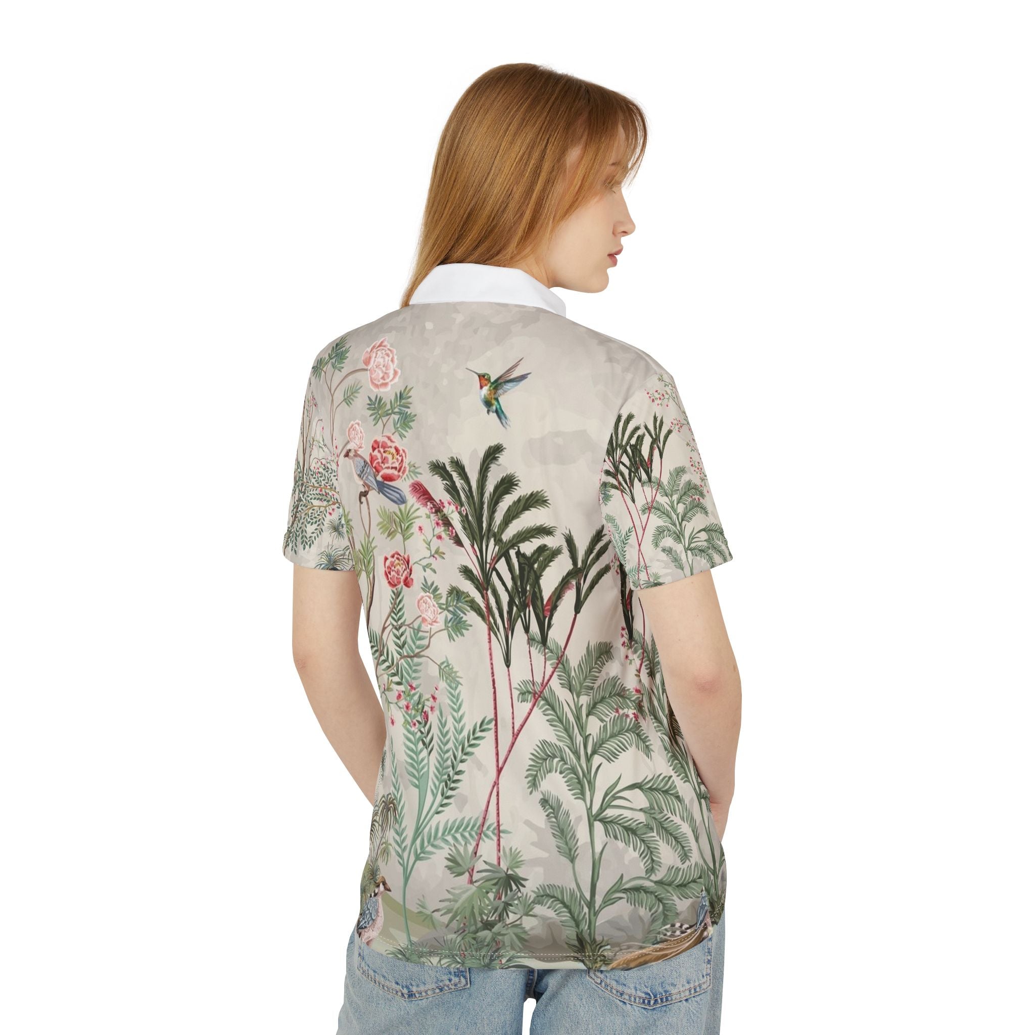 Floral Chinoiserie Polo Shirt — Vintage Botanical All-Over Print
