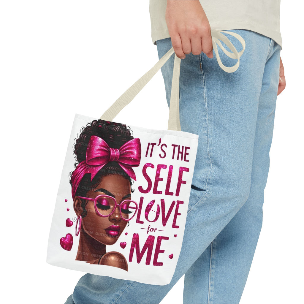 Self-Love Canvas Tote Bag — Pink Headwrap & Butterfly Afro Glam Design