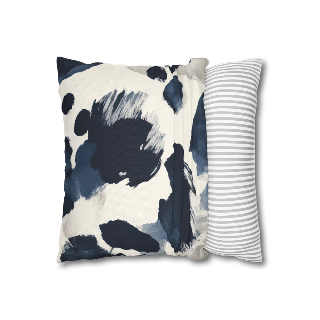 Abstract Indigo Cowhide Pillowcase — Blue Watercolor Throw Pillow Cover
