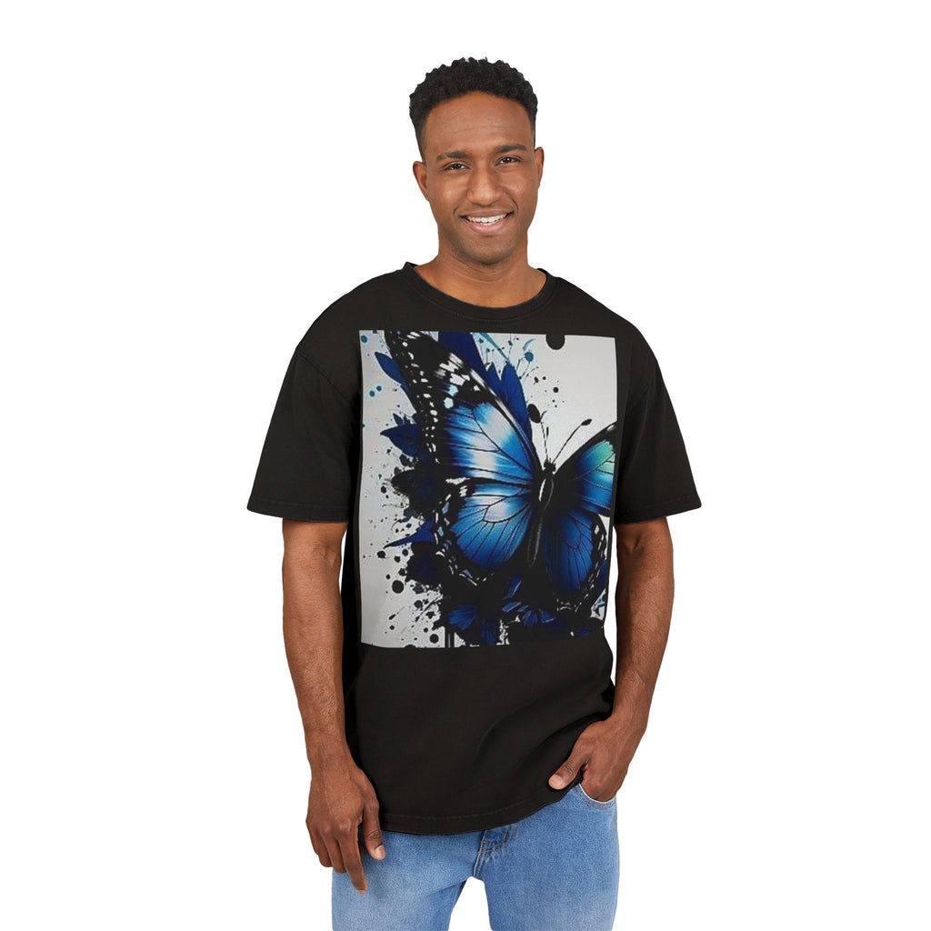 Blue Butterfly Graphic Tee — Acid Wash Oversized Men’s T-Shirt