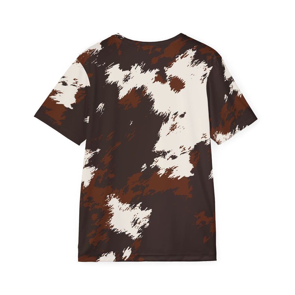 Cowhide Print Sports Jersey — Brown & Cream All-Over Athletic Tee