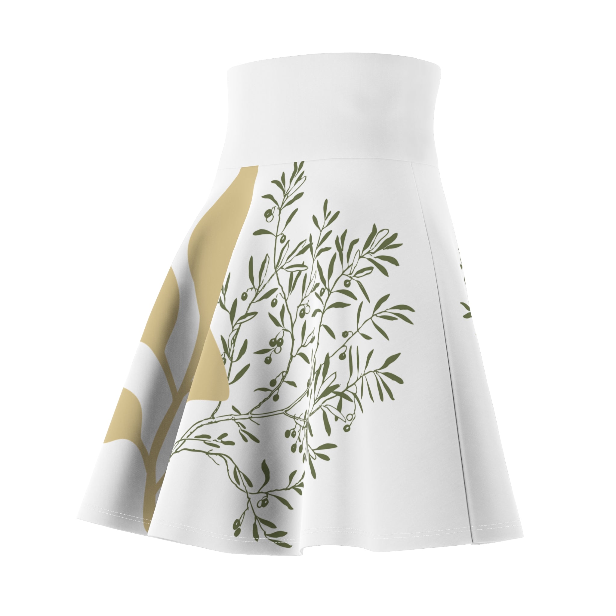 Floral Olive & Gold Skater Skirt — Women's Botanical AOP Print