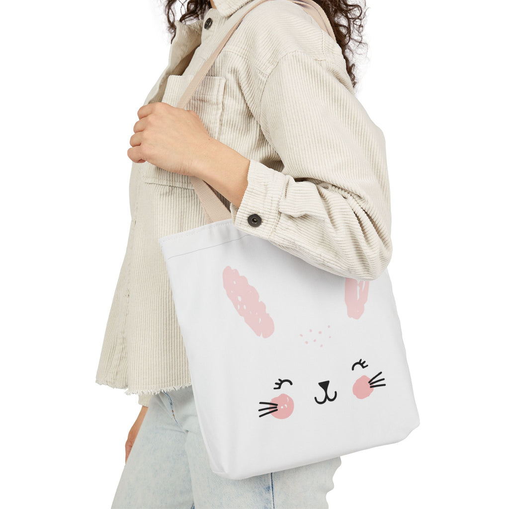 Cute Pink Bunny Face Canvas Tote Bag — Easter Bunny Grocery & Gift Tote