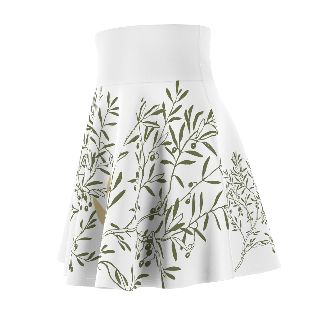 Floral Olive & Gold Skater Skirt — Women's Botanical AOP Print