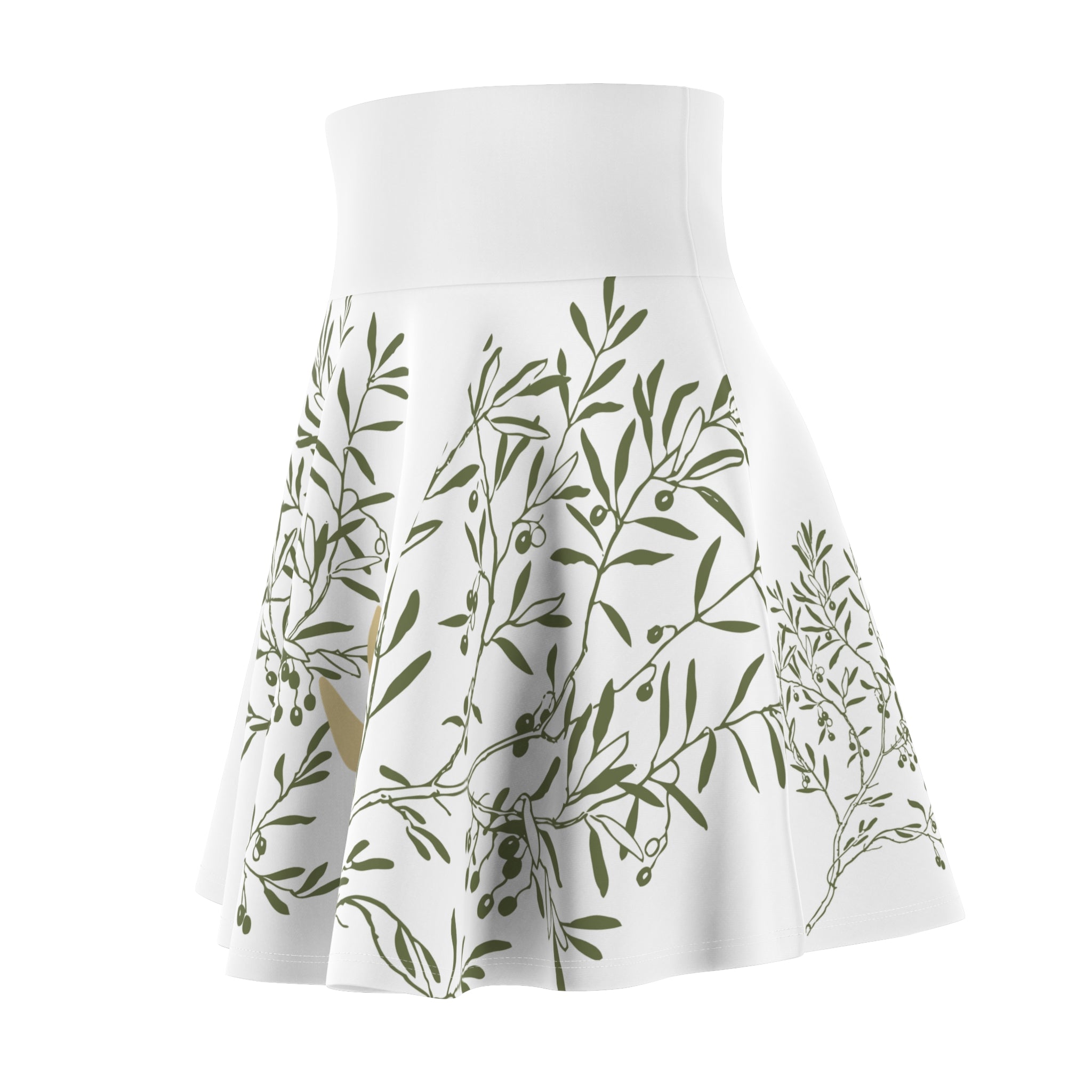 Floral Olive & Gold Skater Skirt — Women's Botanical AOP Print