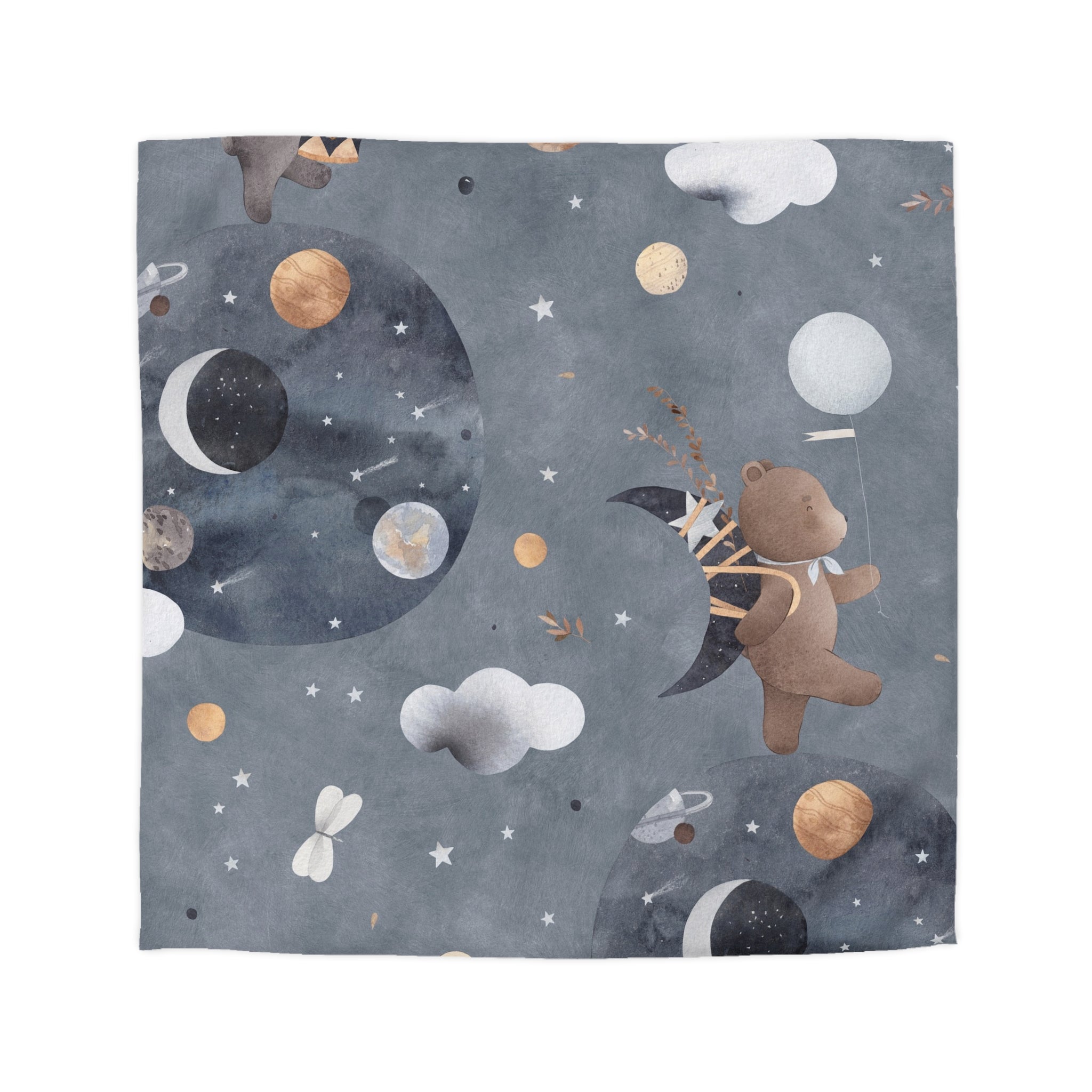 Children’s Space Bear Duvet Cover - Cute Moon & Cloud Nursery Bedding