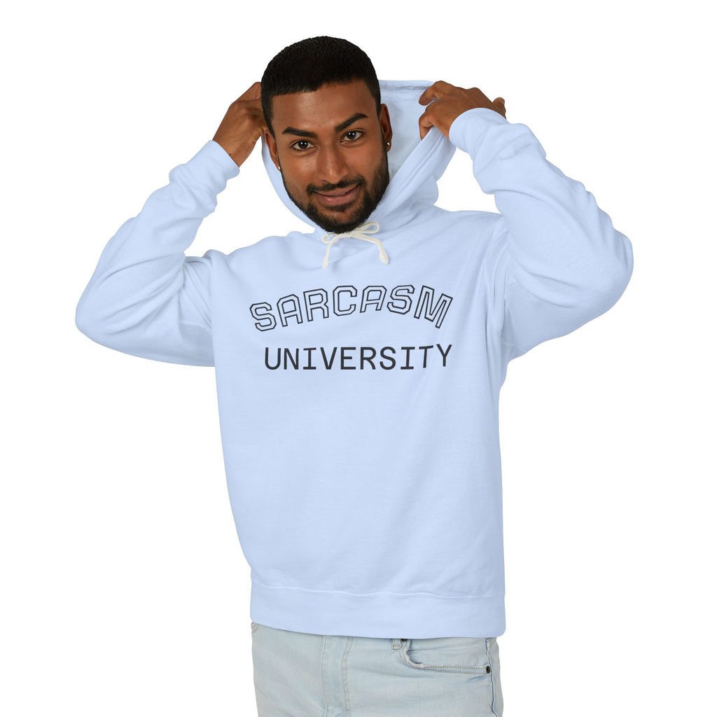 Sarcasm University Hoodie — Funny College Style Lightweight Hooded Sweatshirt