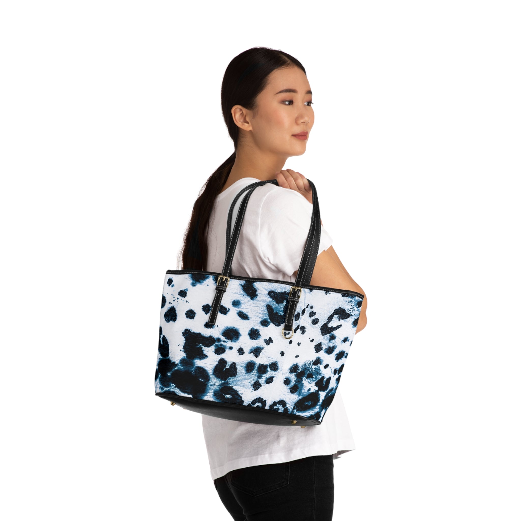 Dalmatian Print PU Leather Shoulder Bag — Black & White Animal Tote