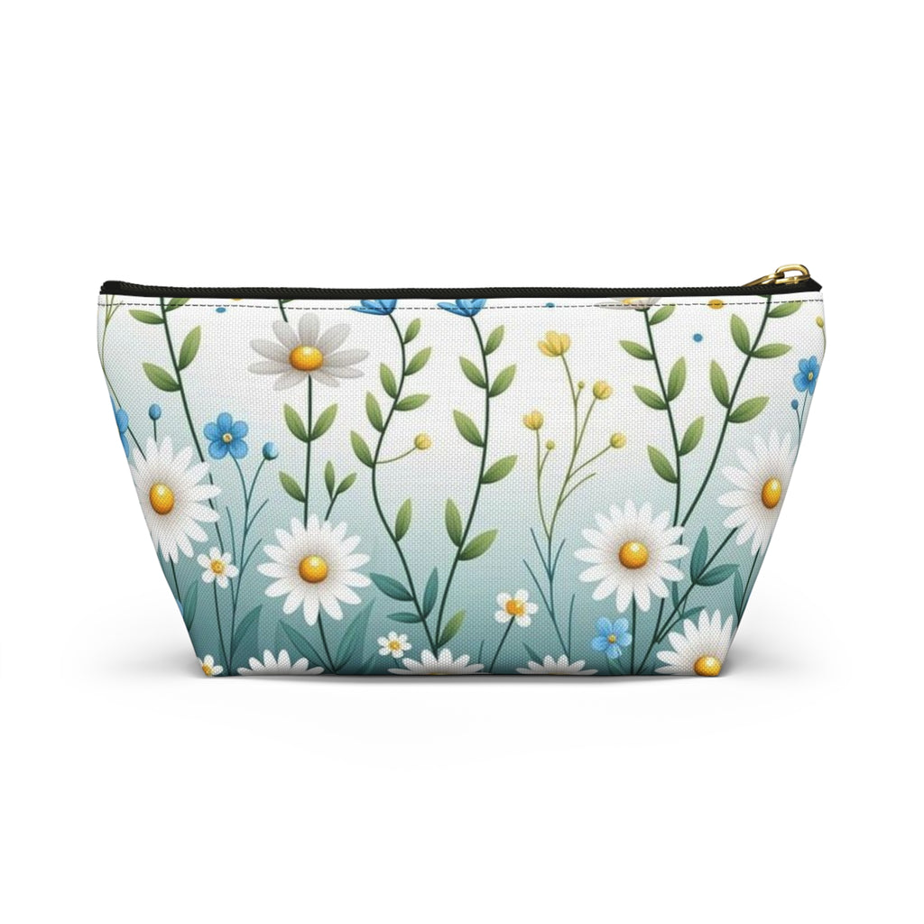 Daisy Meadow Accessory Pouch — Floral Cosmetic Bag with T-Bottom