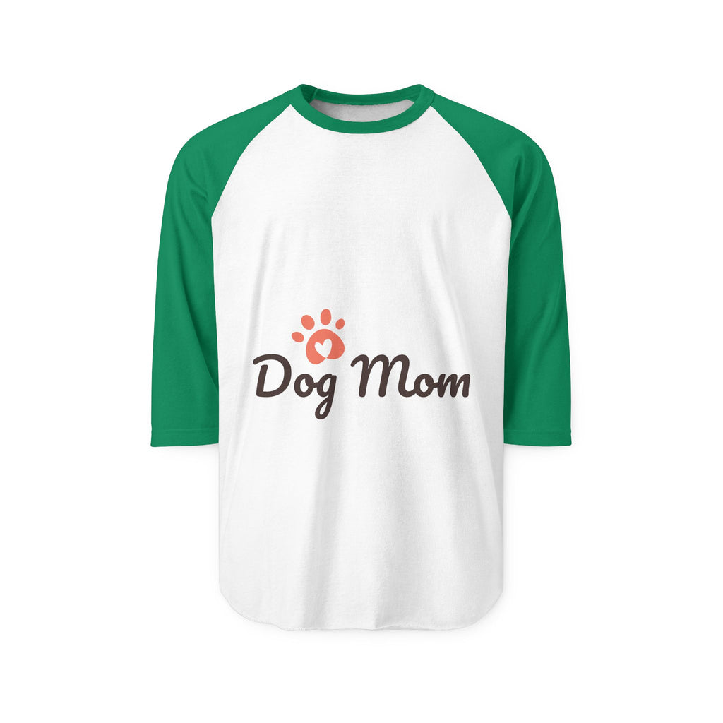 Dog Mom Raglan Shirt — 3/4 Sleeve Baseball Tee with Paw Print
