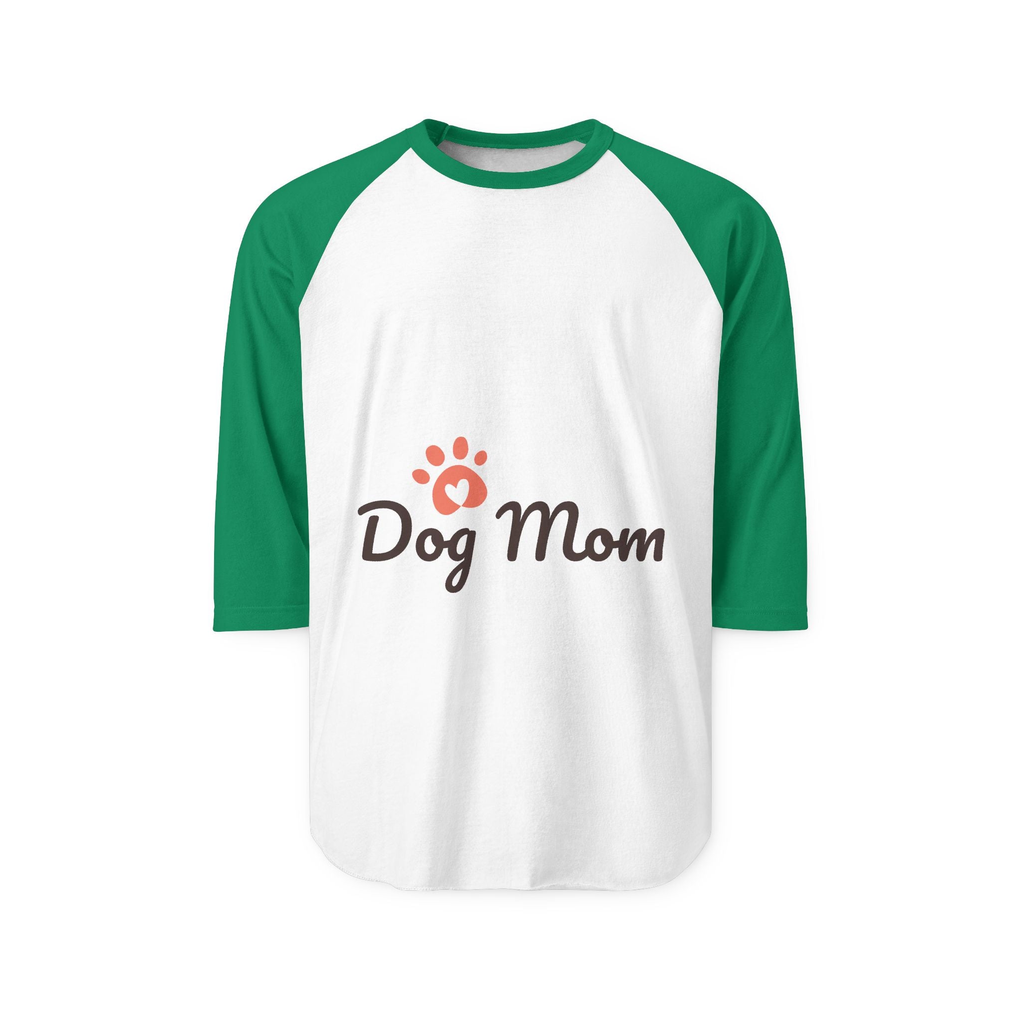 Dog Mom Raglan Shirt — 3/4 Sleeve Baseball Tee with Paw Print