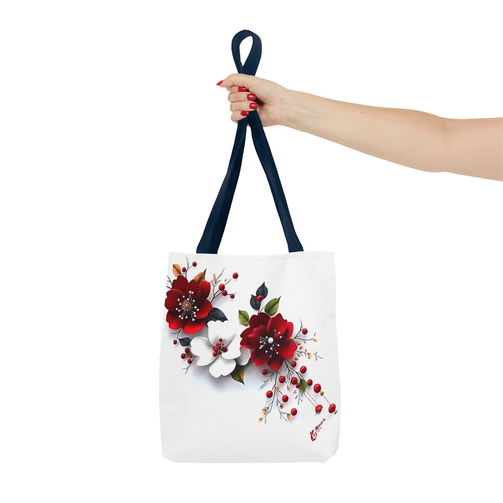 Floral Tote Bag - Elegant Red & White Blossom and Rainbow Calla Handbag