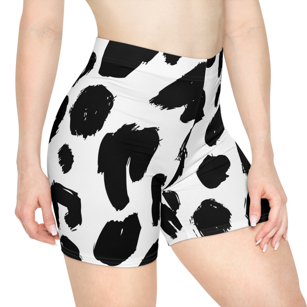 Black & White Brushstroke Leopard Biker Shorts