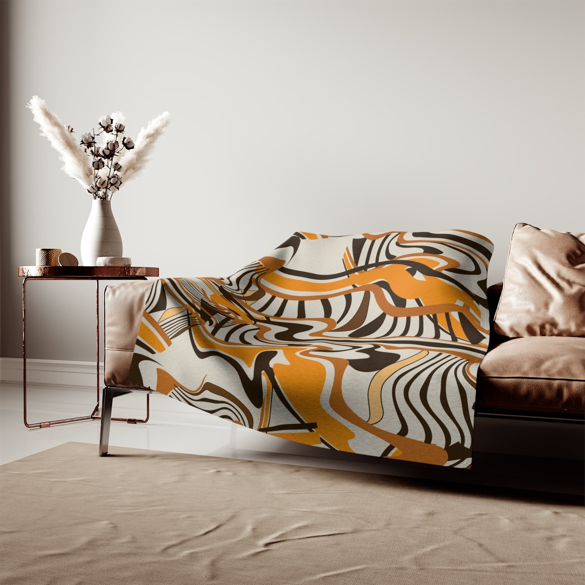 Abstract Retro Swirl Blanket – Cozy Orange & Brown Psychedelic Throw