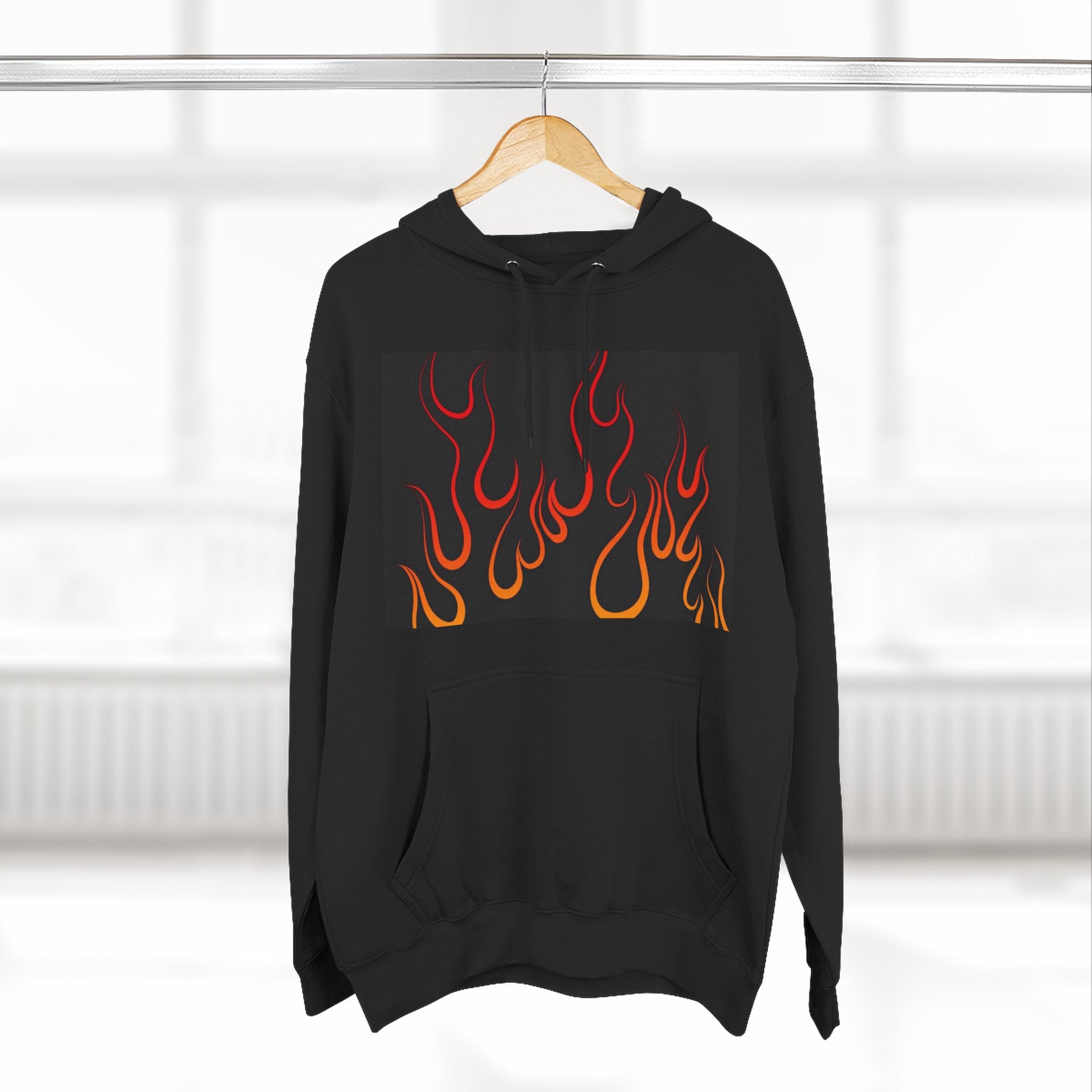 Flaming Flames Hoodie — Retro Orange Red Flame Graphic Fleece Hoodie