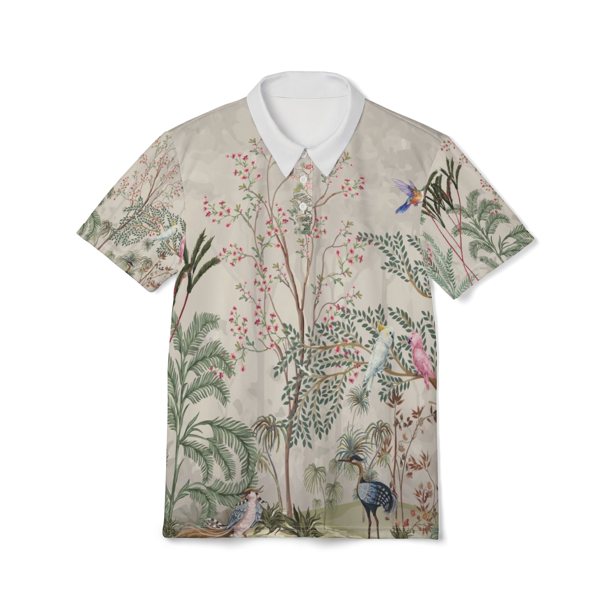 Floral Chinoiserie Polo Shirt — Vintage Botanical All-Over Print