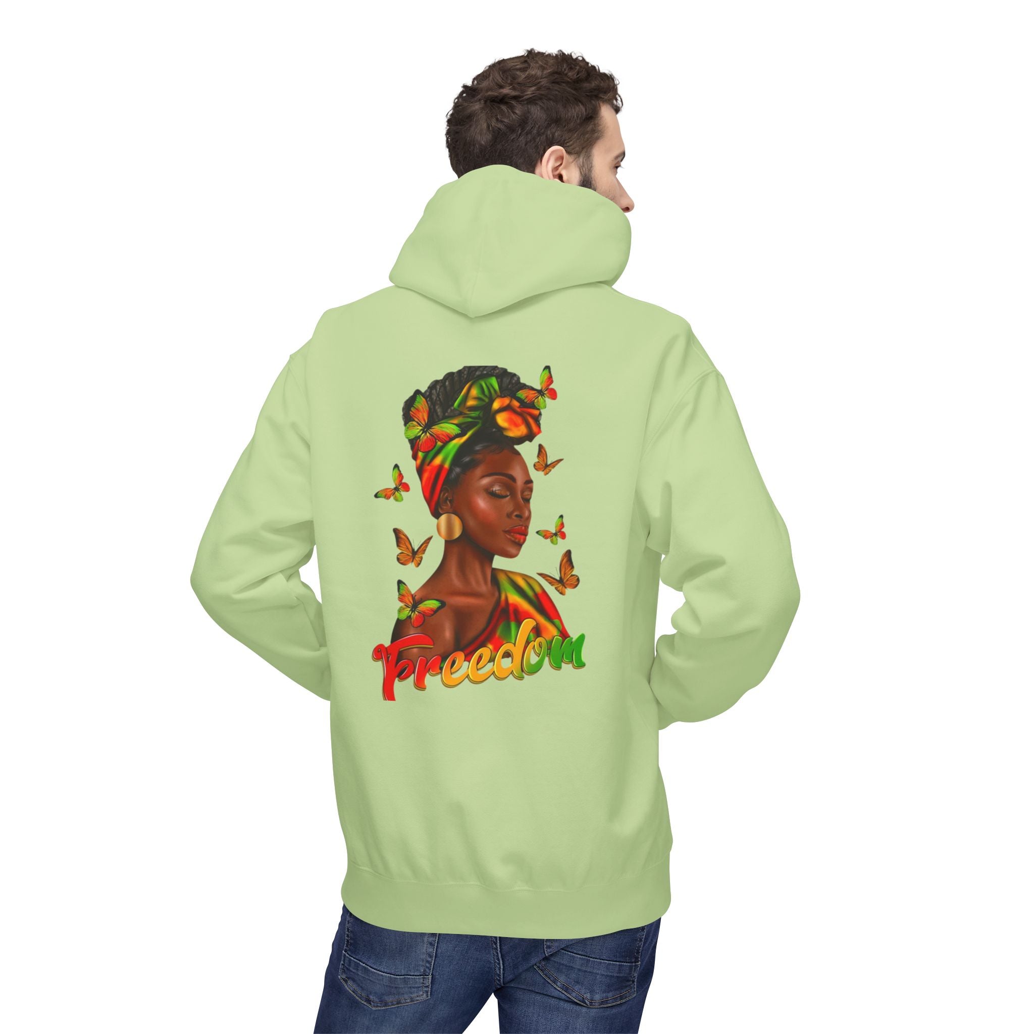 Freedom Afrocentric Hoodie — Woman with Headwrap & Butterflies