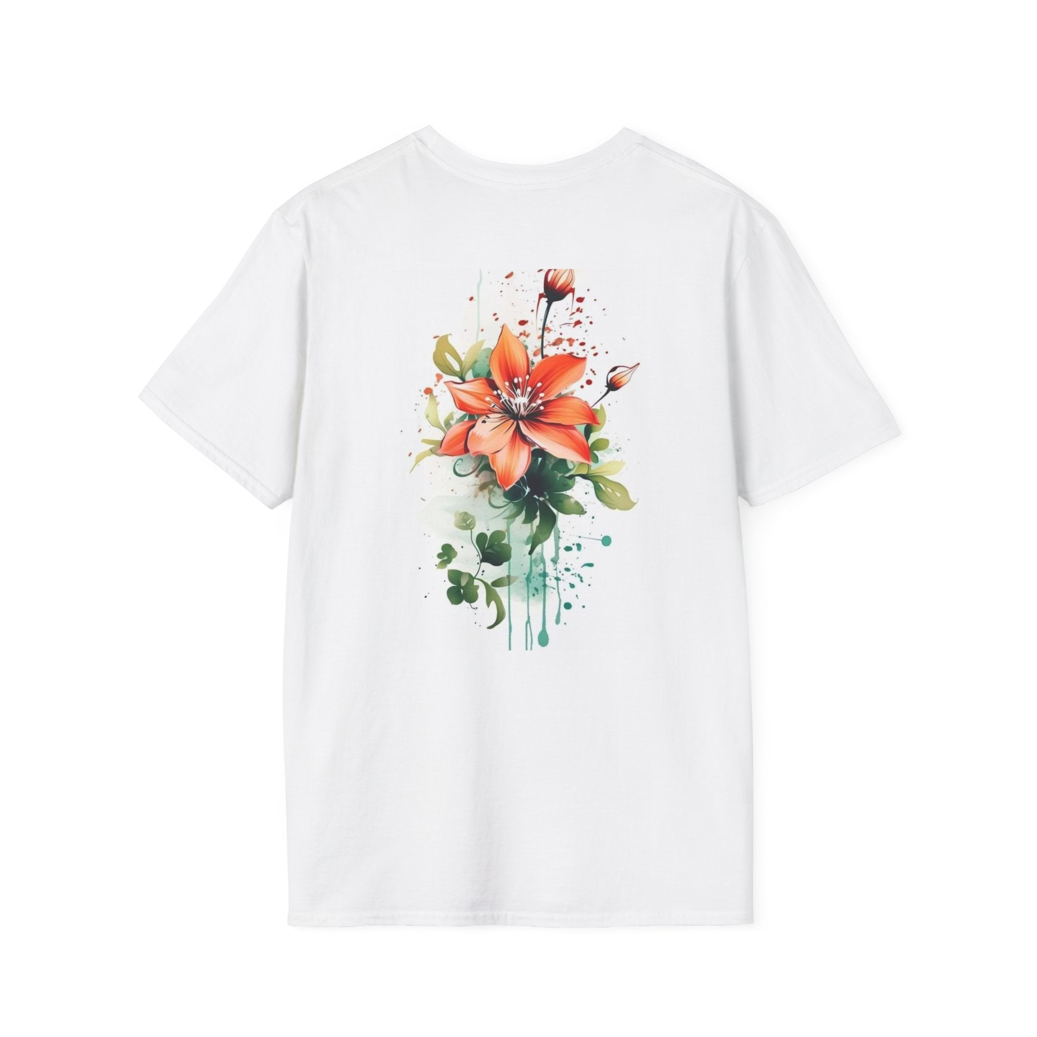 Floral Butterfly T-Shirt — Blue & Orange Watercolor Flower Graphic Tee