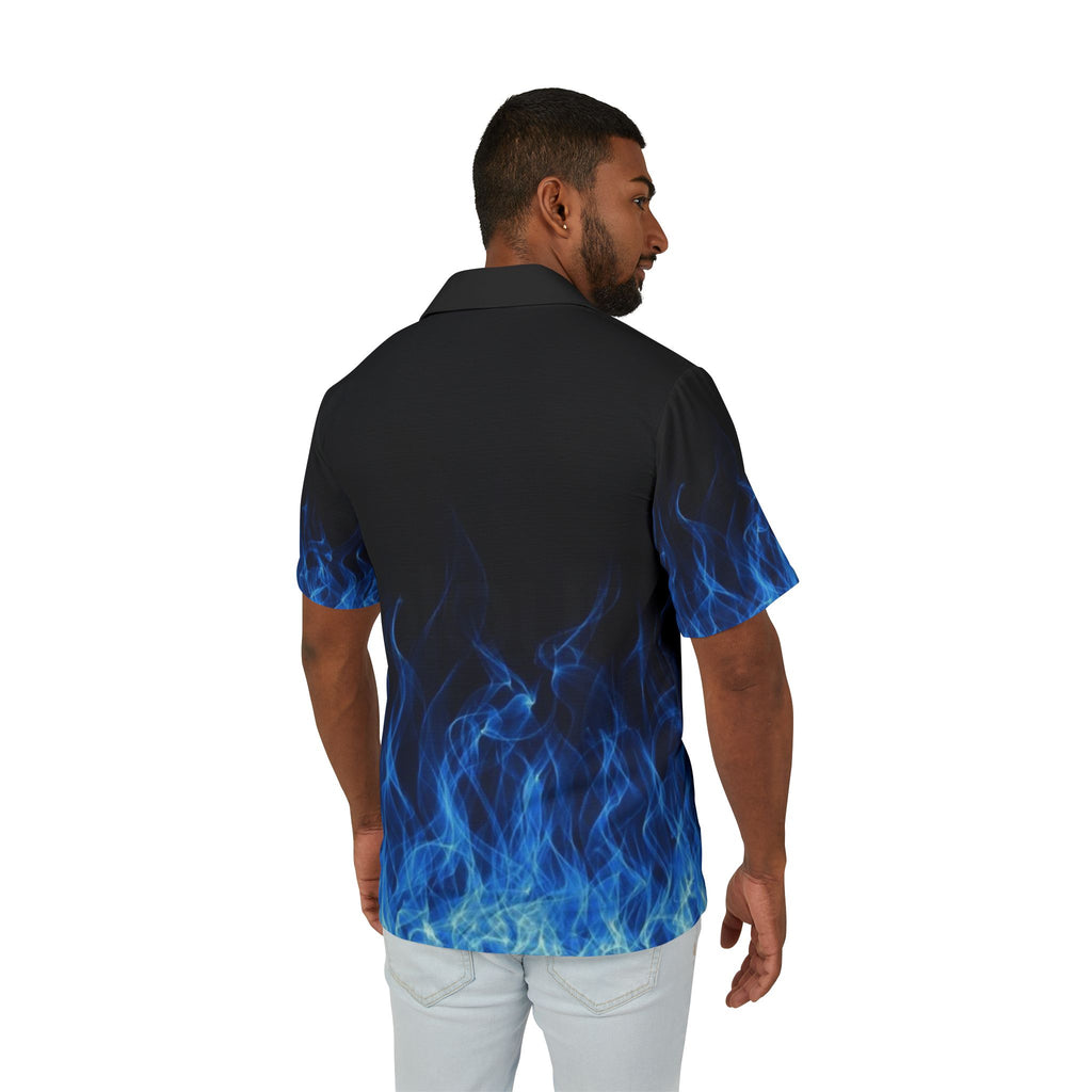 Blue Flame Hawaiian Camp Shirt — Men’s Short-Sleeve AOP Button-Up