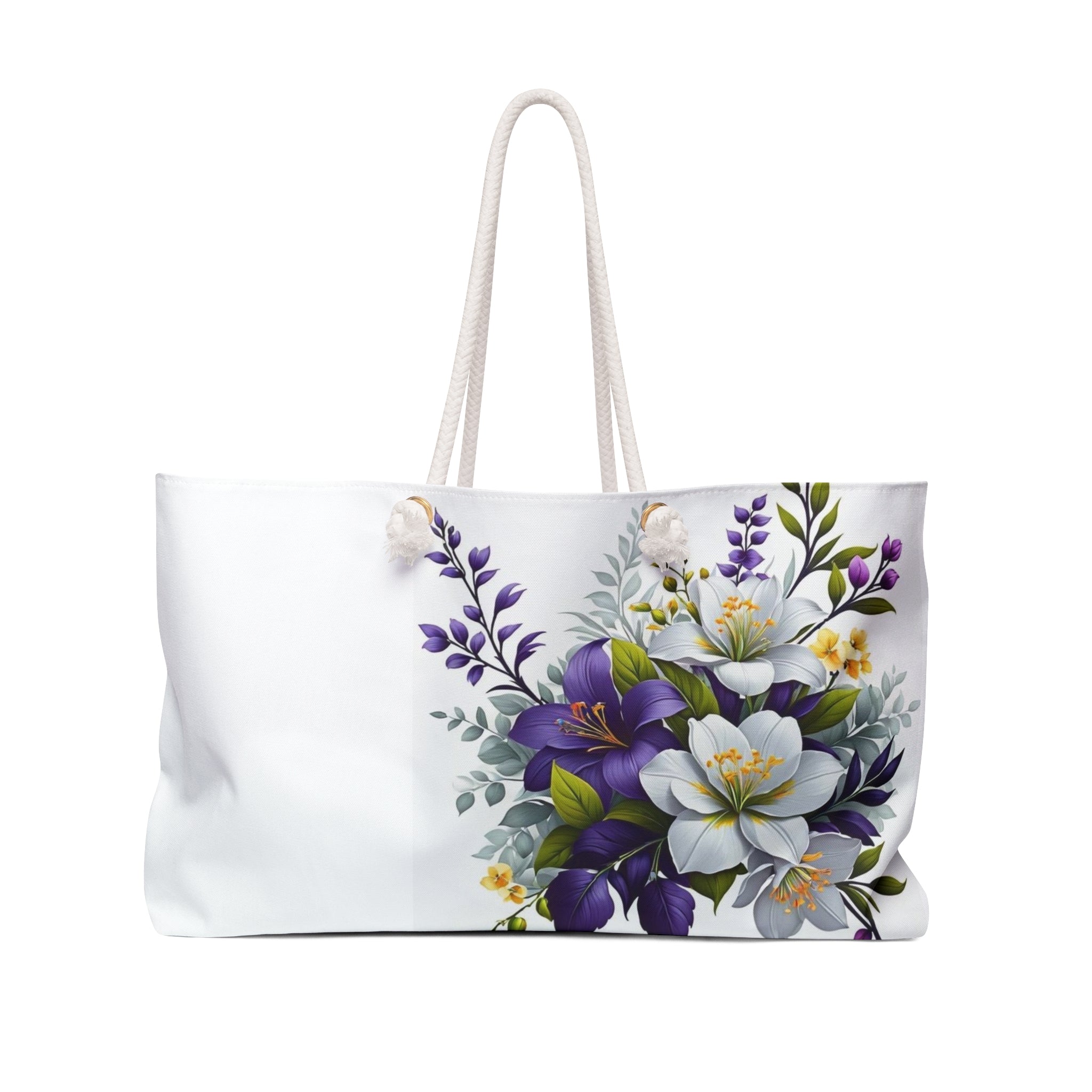 Floral Weekend Bag — Purple & White Bouquet Print Weekender