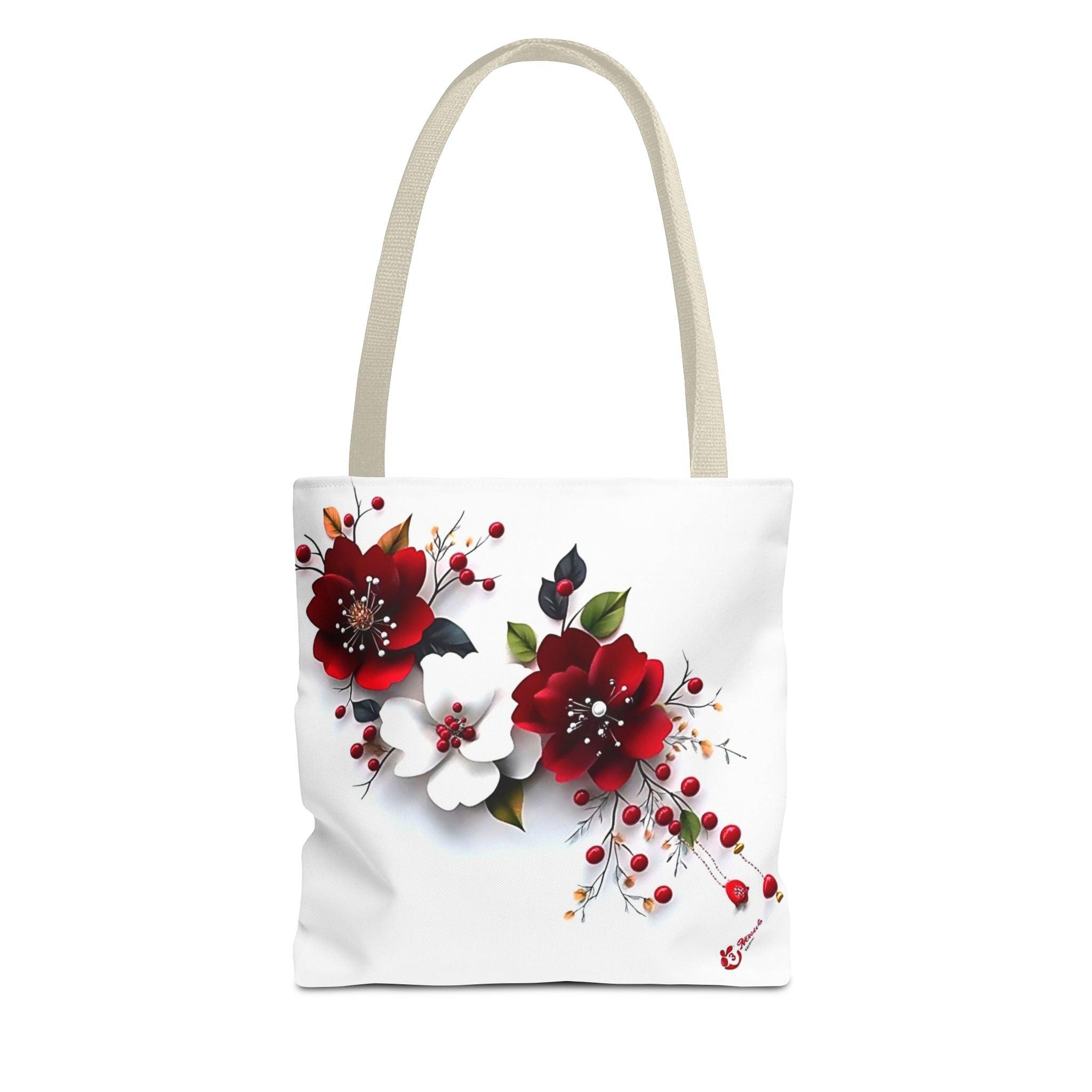 Floral Tote Bag - Elegant Red & White Blossom and Rainbow Calla Handbag