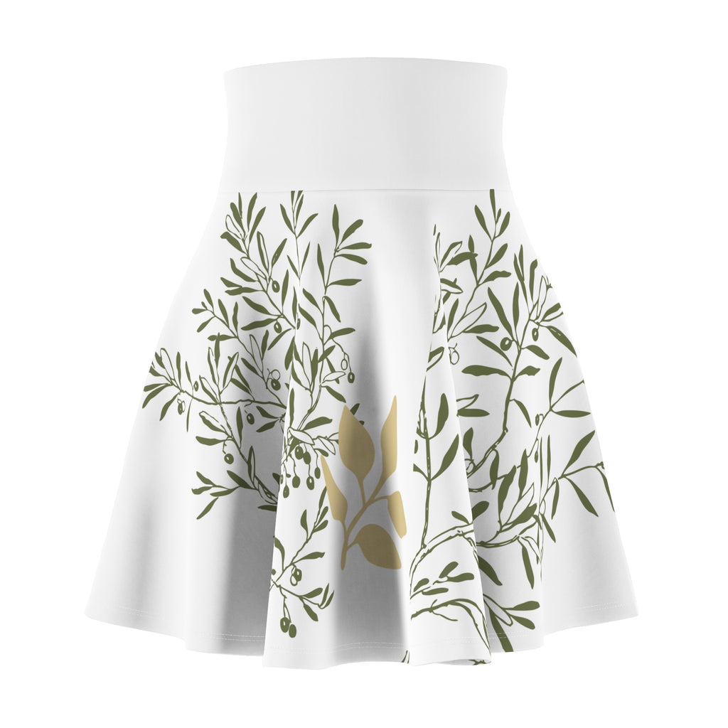 Floral Olive & Gold Skater Skirt — Women's Botanical AOP Print