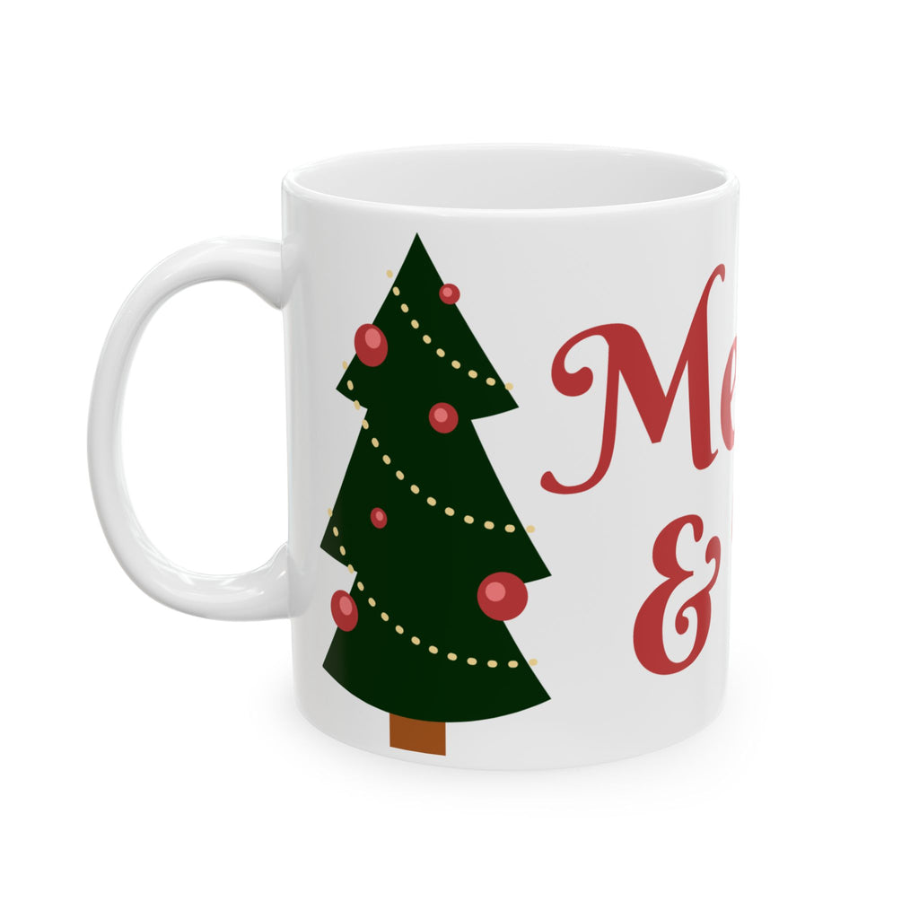 Christmas Tree Mug — "Merry & Bright" Holiday Ceramic Coffee Cup (11oz, 15oz)