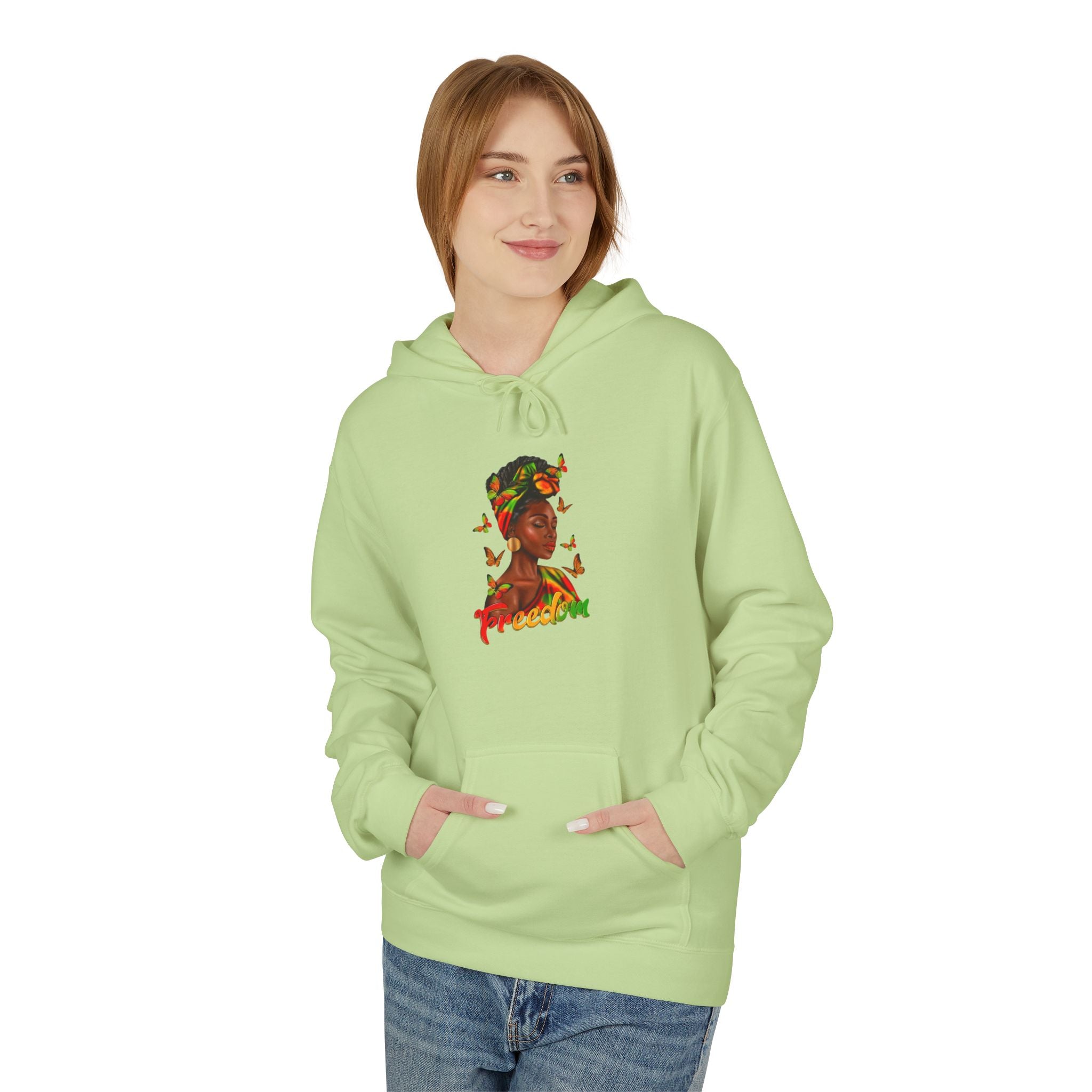 Freedom Afrocentric Hoodie — Woman with Headwrap & Butterflies