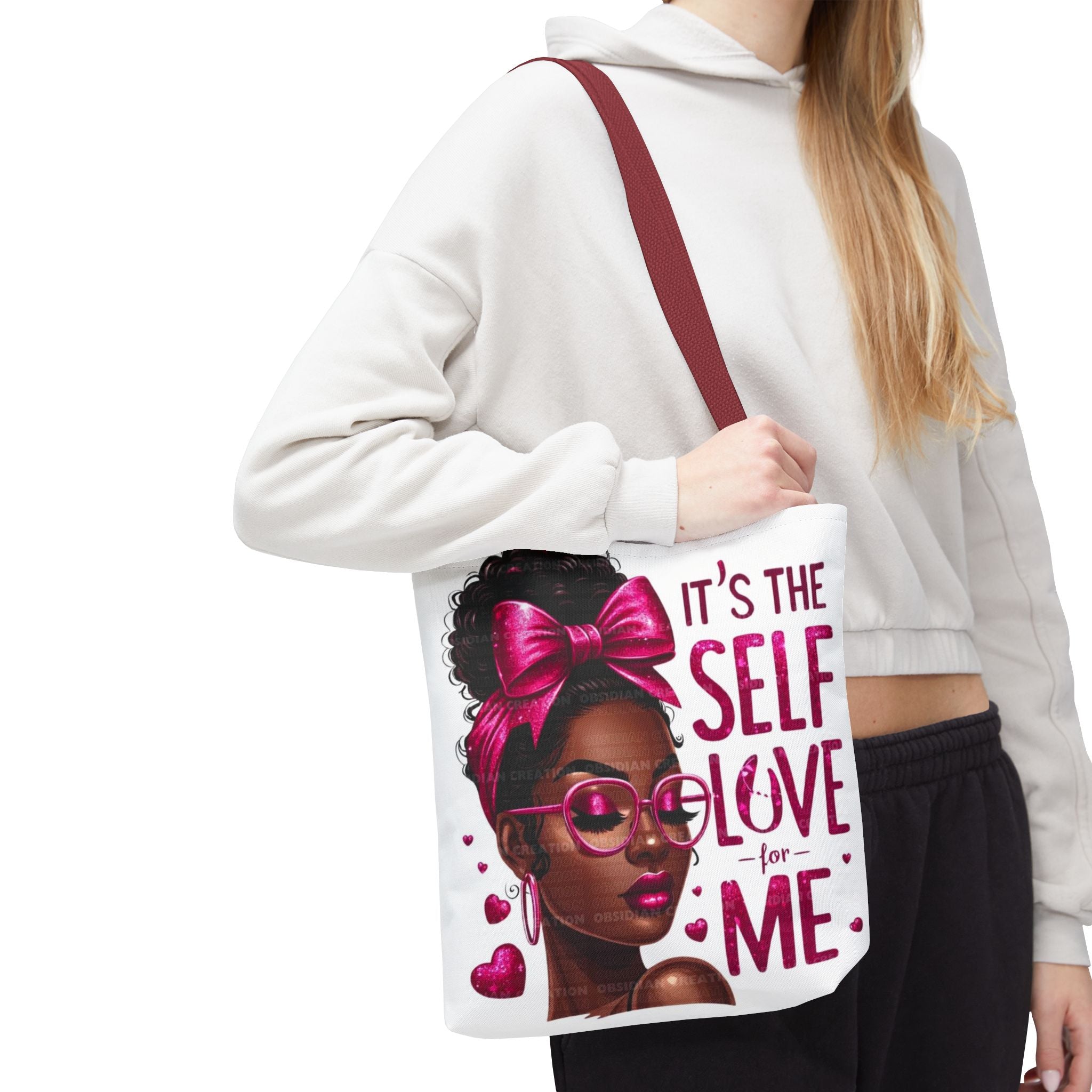 Self-Love Canvas Tote Bag — Pink Headwrap & Butterfly Afro Glam Design
