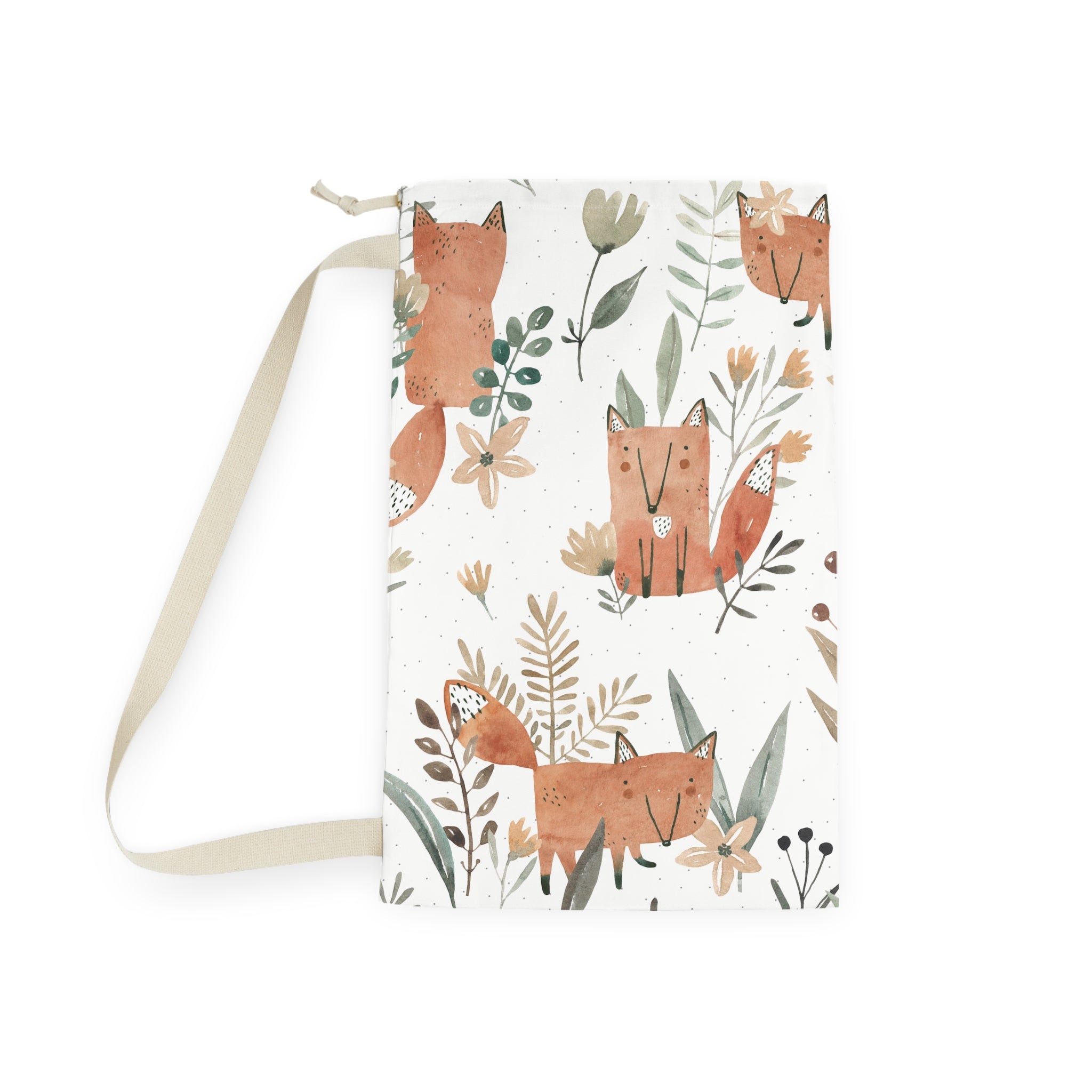 Fox Floral Laundry Bag – Cute Woodland Drawstring Hamper for Kids & Nursery