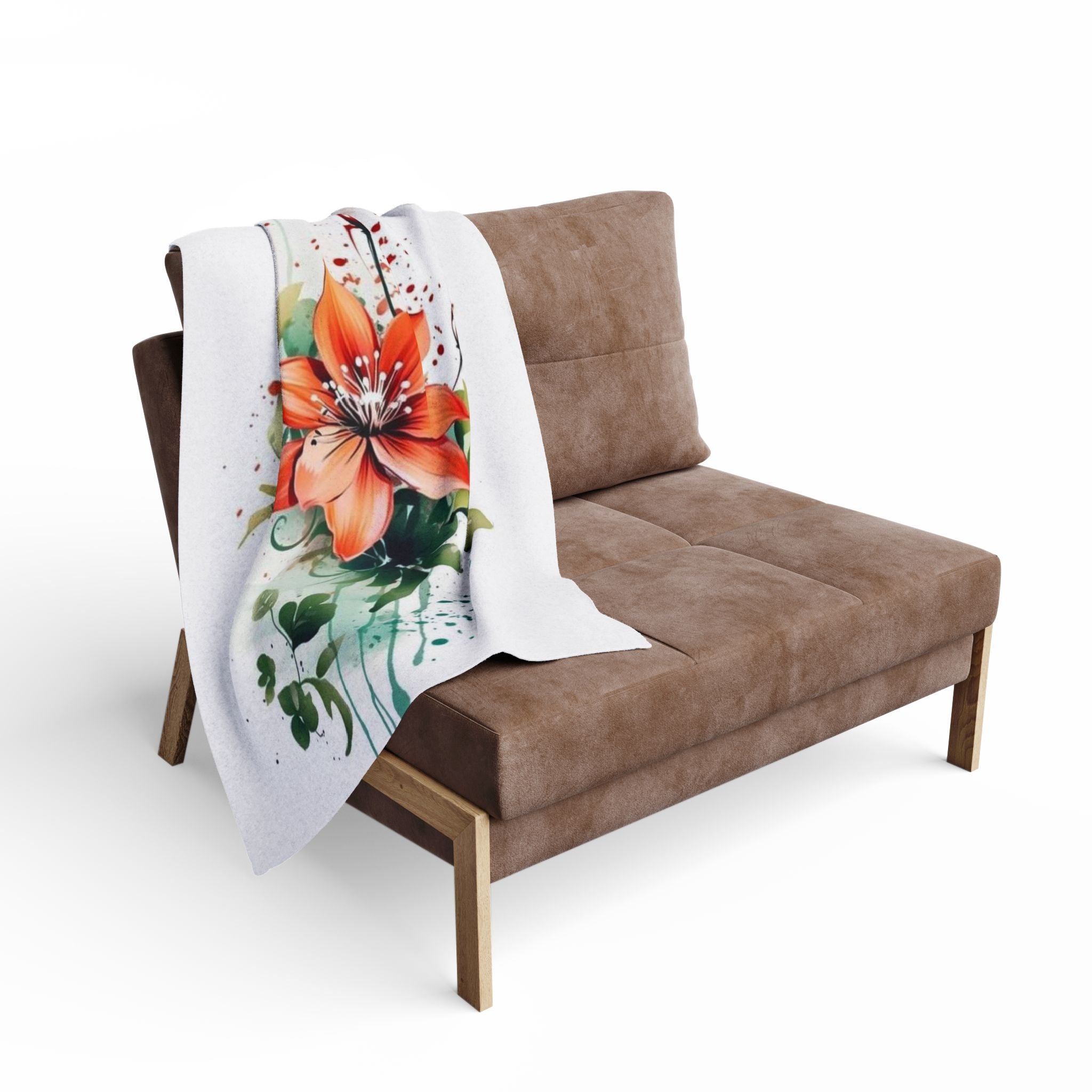 Floral Watercolor Arctic Fleece Blanket — Orange Lily Art Throw