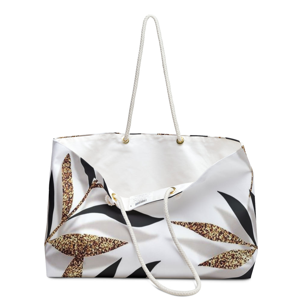 Gilded Leaves Weekender Bag — Chic Black & Gold Travel Tote