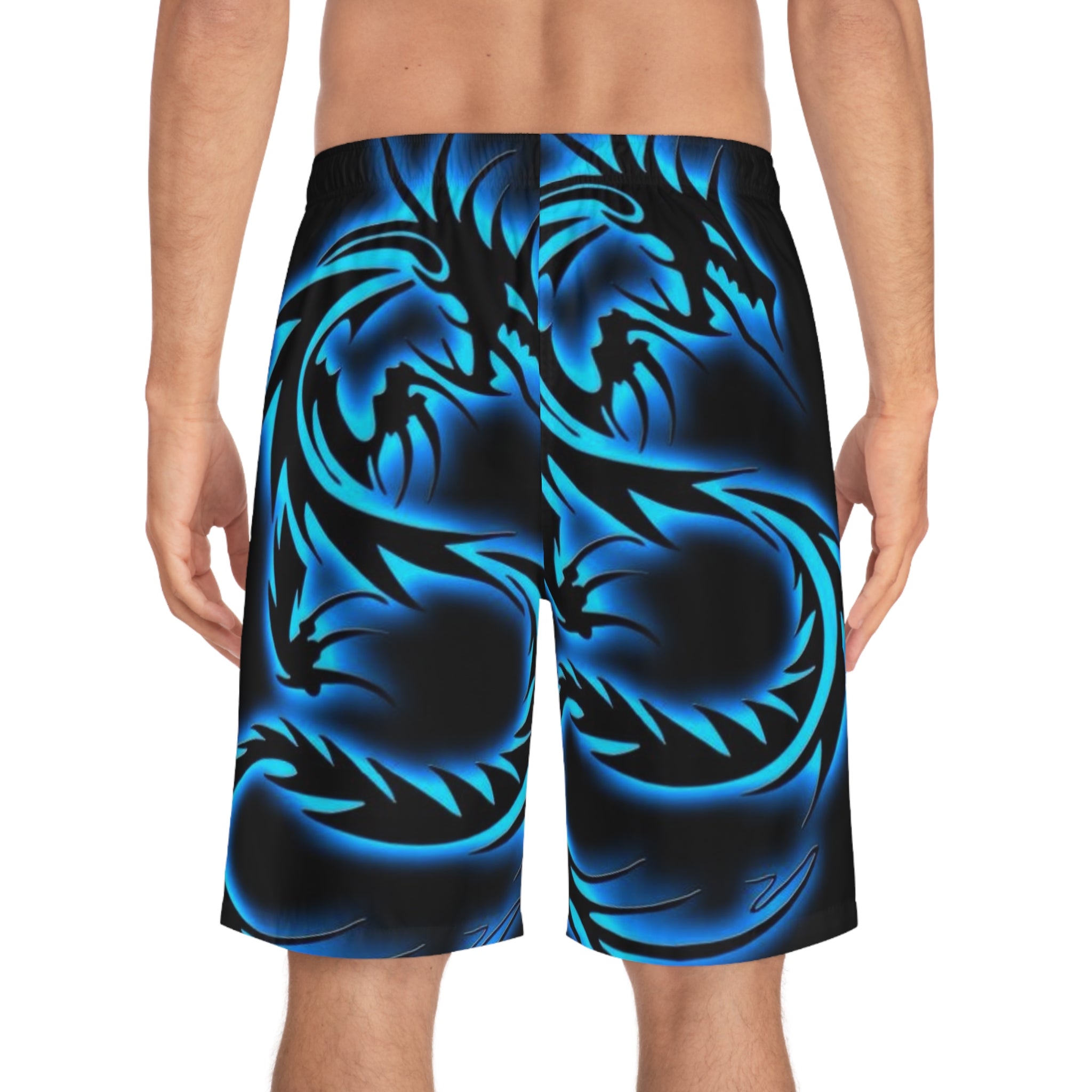 Blue Tribal Dragon Board Shorts — Men's Swim/Surf Shorts