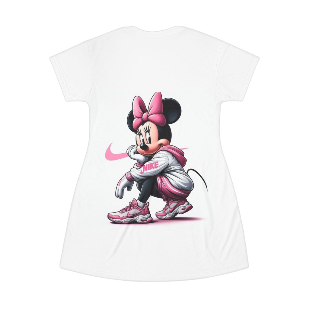 Cartoon Mouse Couple T-Shirt Dress – Trendy Athletic Tee Dress with Cute Sneakers Print