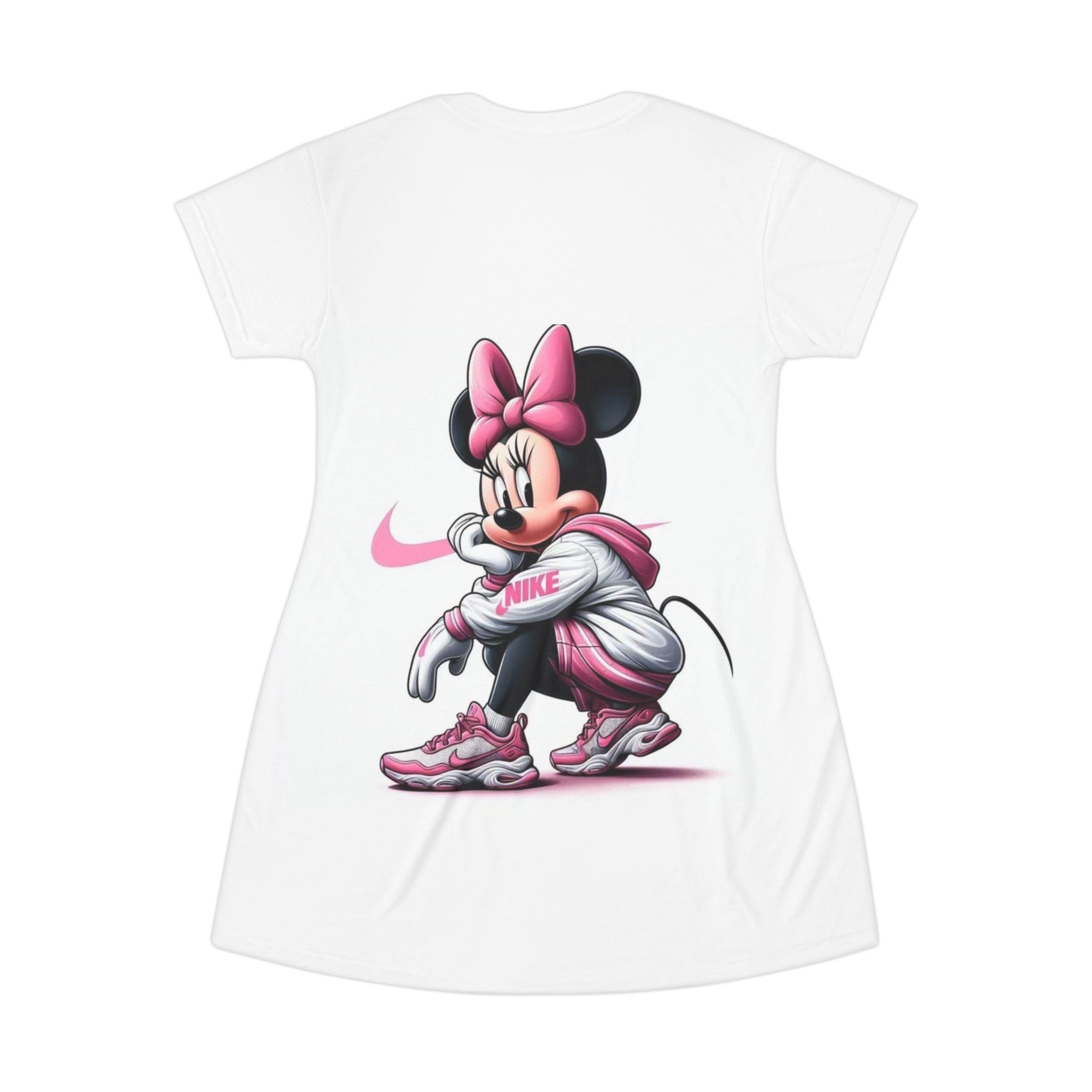 Cartoon Mouse Couple T-Shirt Dress – Trendy Athletic Tee Dress with Cute Sneakers Print