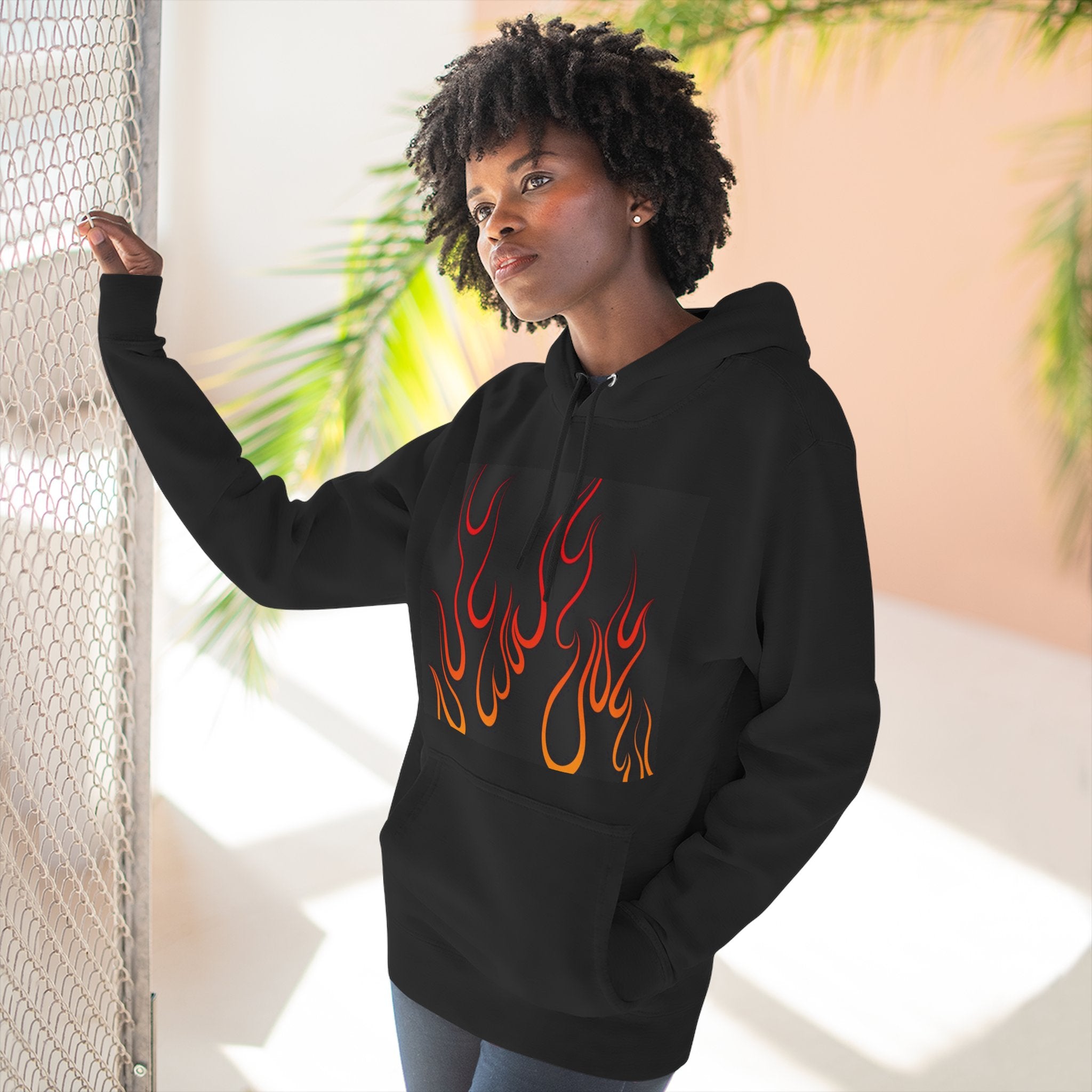 Flaming Flames Hoodie — Retro Orange Red Flame Graphic Fleece Hoodie