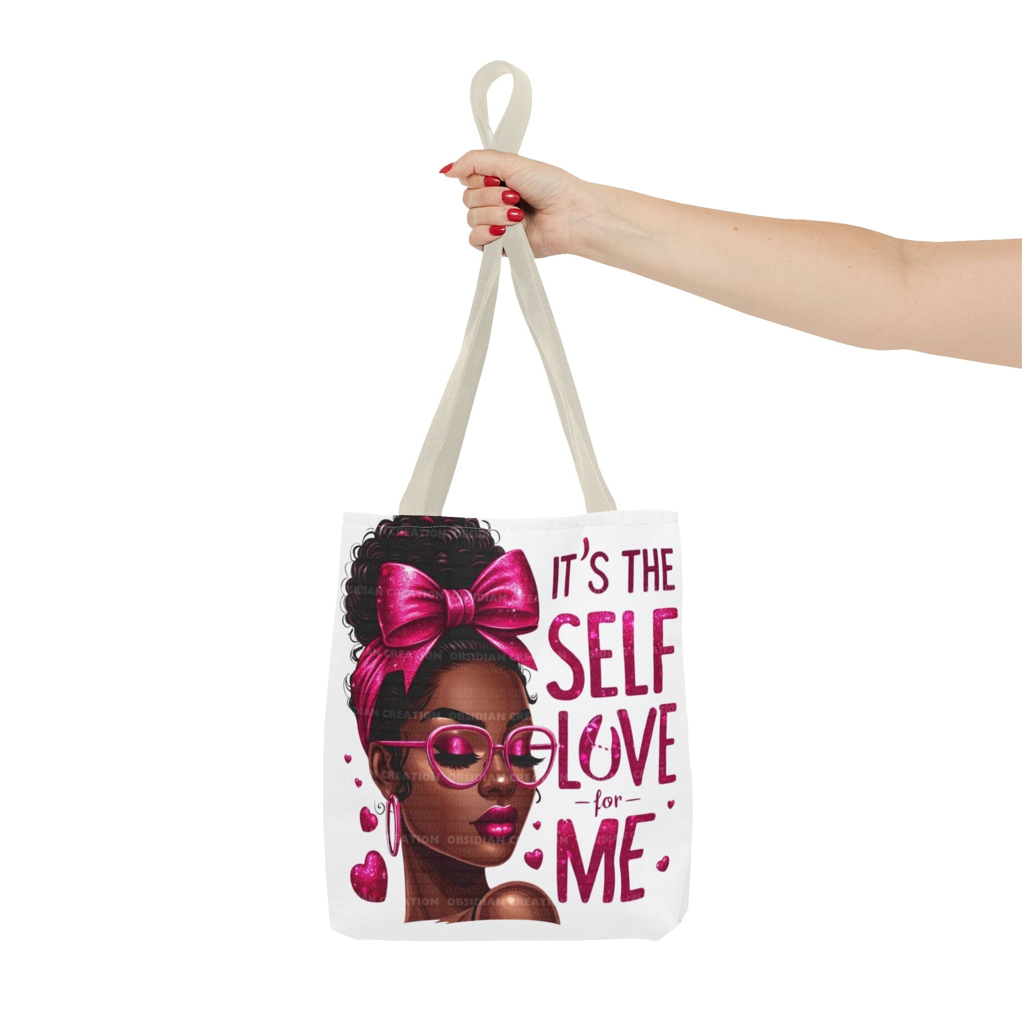 Self-Love Canvas Tote Bag — Pink Headwrap & Butterfly Afro Glam Design