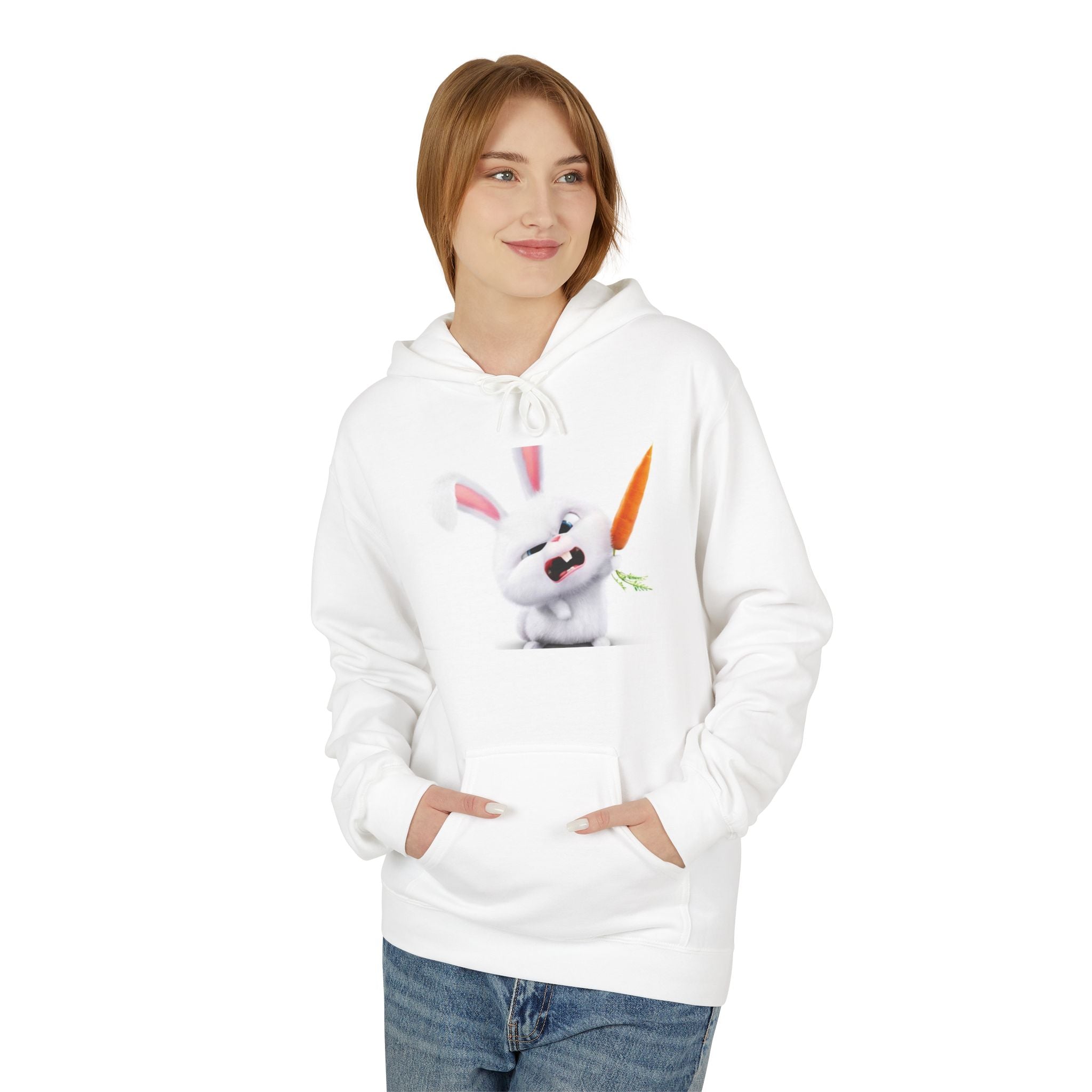 Cute Bunny Carrot Hoodie — Adorable White Rabbit Graphic Pullover