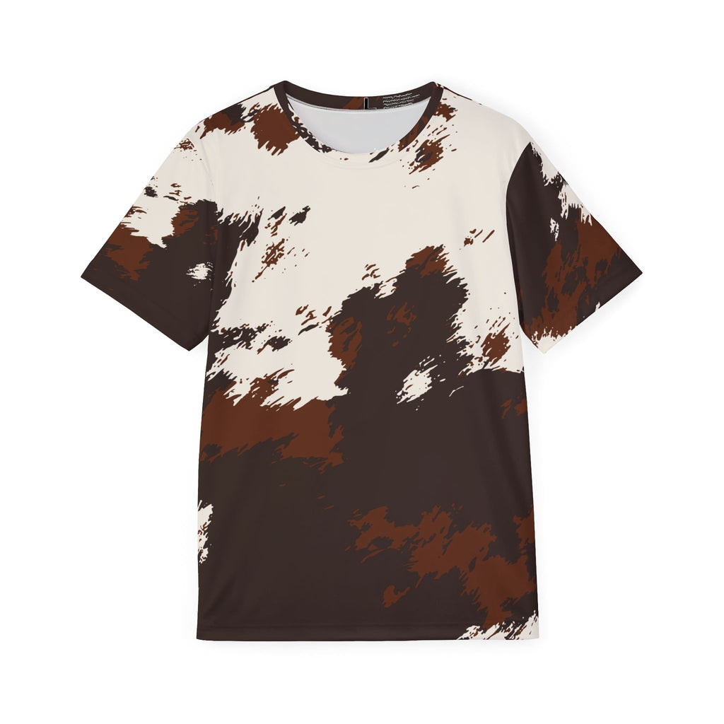 Cowhide Print Sports Jersey — Brown & Cream All-Over Athletic Tee