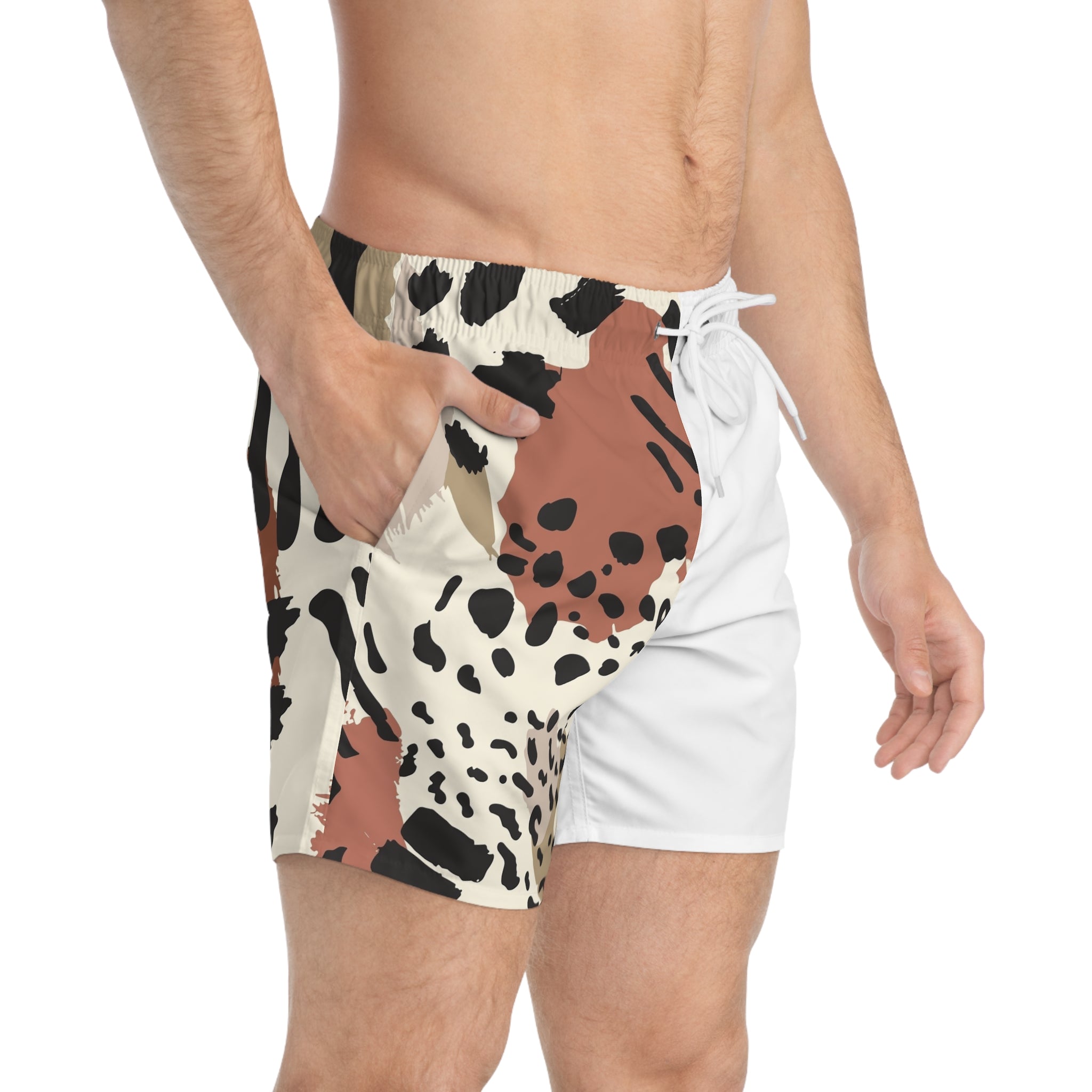 Animal Print Swim Trunks — Neutral Safari Pattern