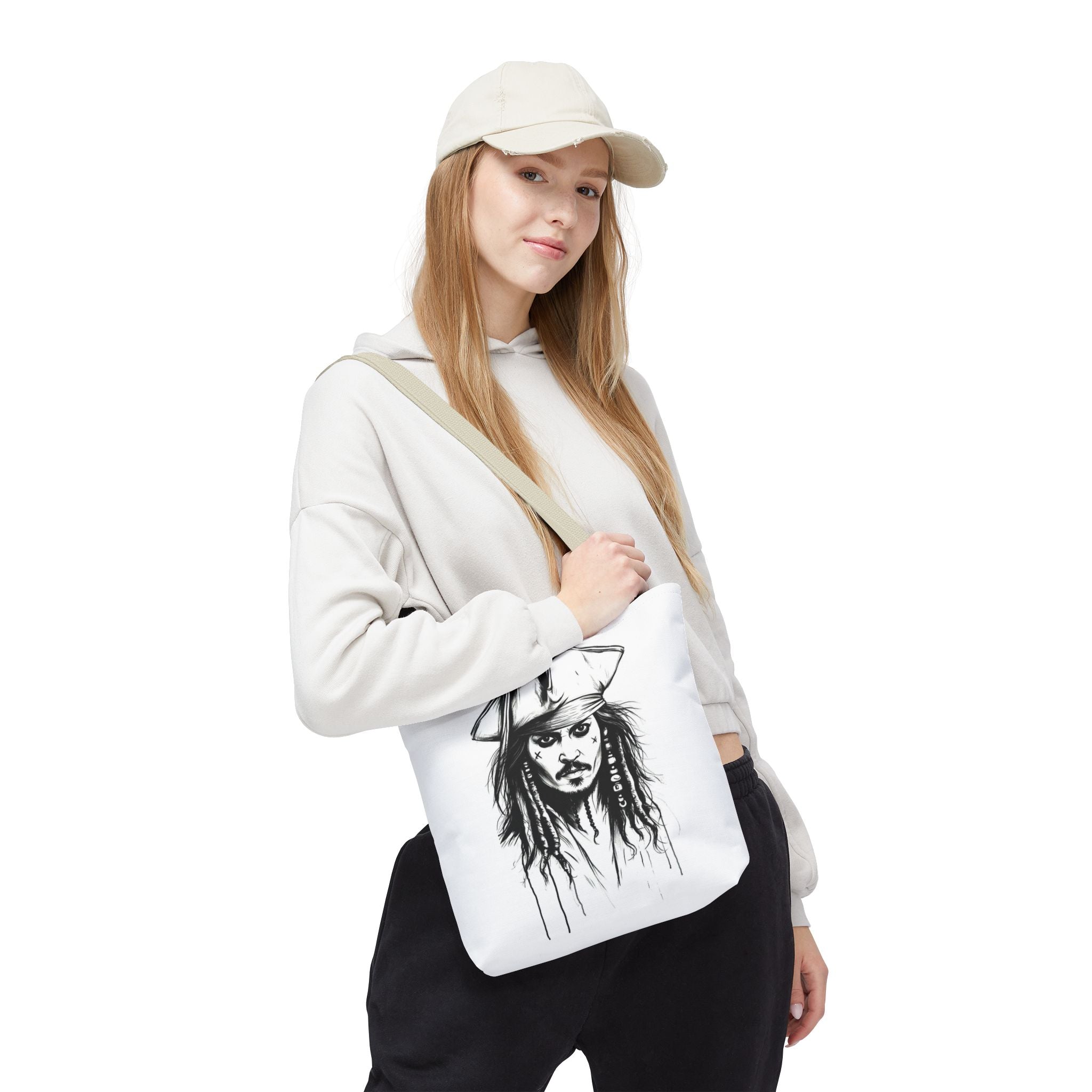 Artistic Pirate Skull Tote Bag — Gothic Sketch Tote for Fans