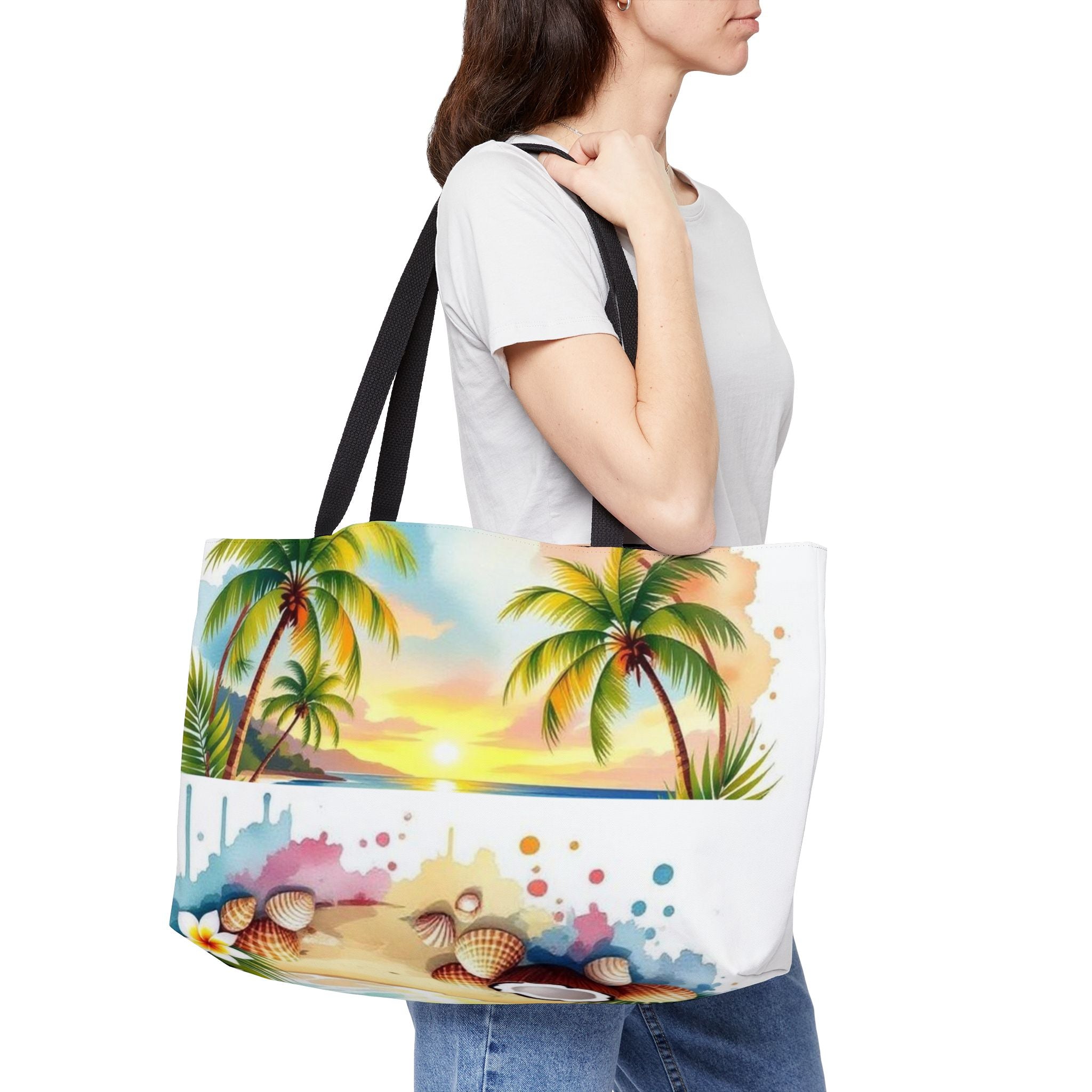 Beach Sunset Weekender Tote Bag — Palm Trees, Seashells & Tropical Vacation Bag