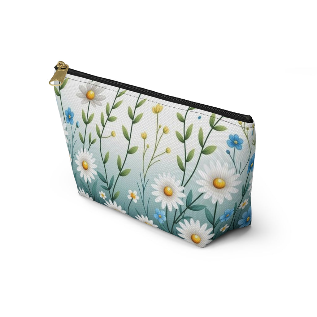 Daisy Meadow Accessory Pouch — Floral Cosmetic Bag with T-Bottom