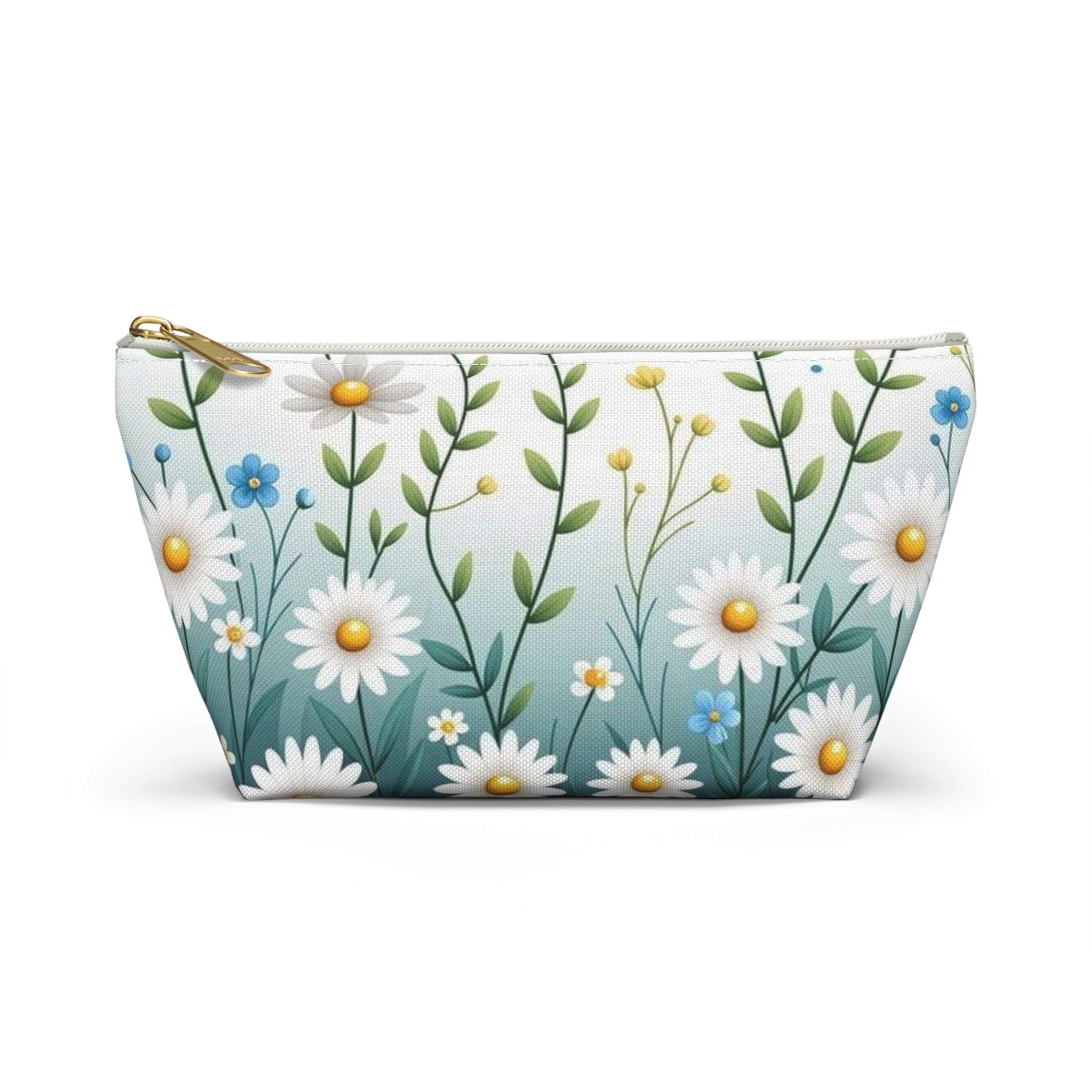 Daisy Meadow Accessory Pouch — Floral Cosmetic Bag with T-Bottom