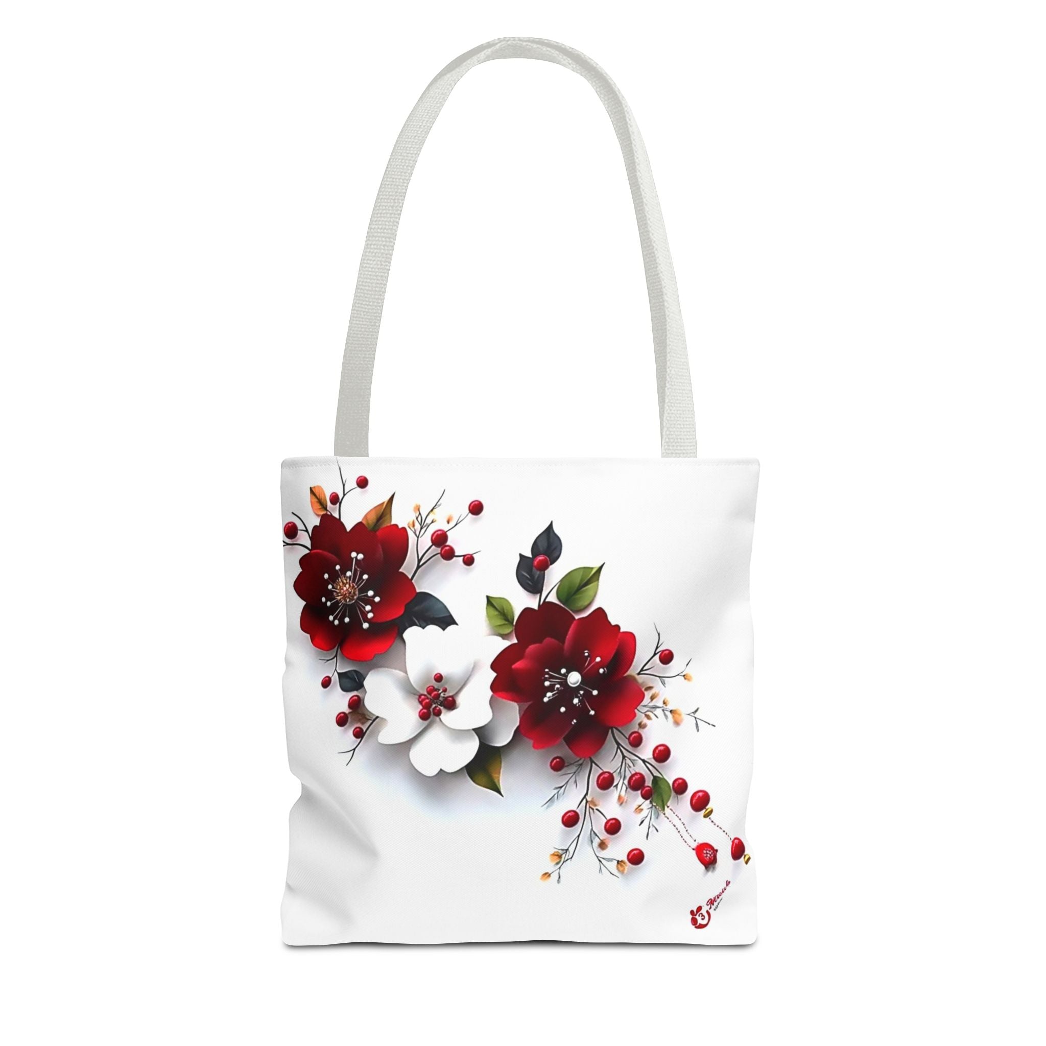 Floral Tote Bag - Elegant Red & White Blossom and Rainbow Calla Handbag