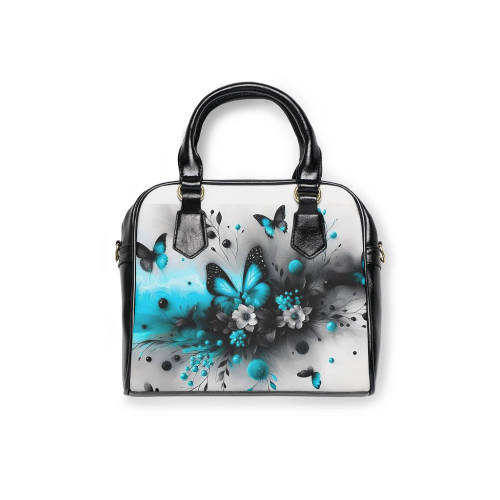 Butterfly Floral Shoulder Handbag — Teal Accent Satchel