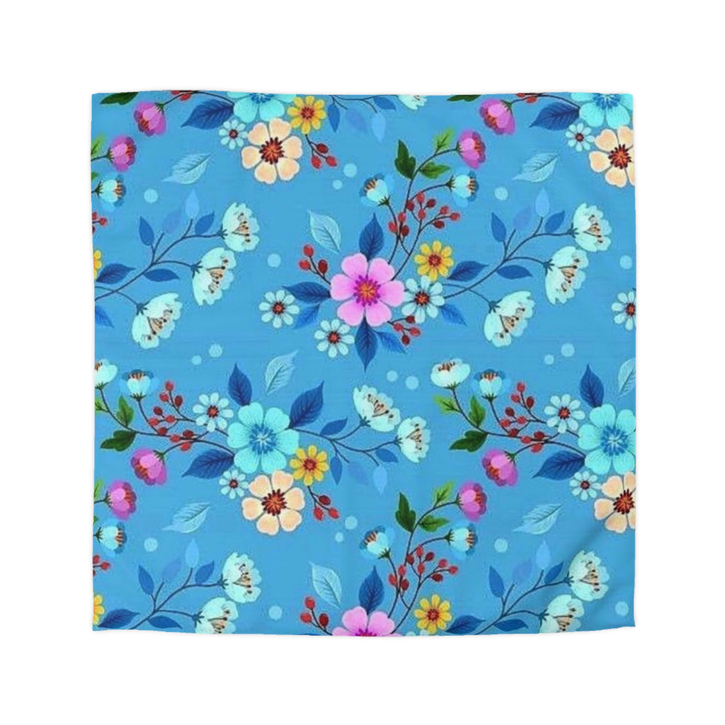 Floral Blue Microfiber Duvet Cover — Bright Blossom Bedspread