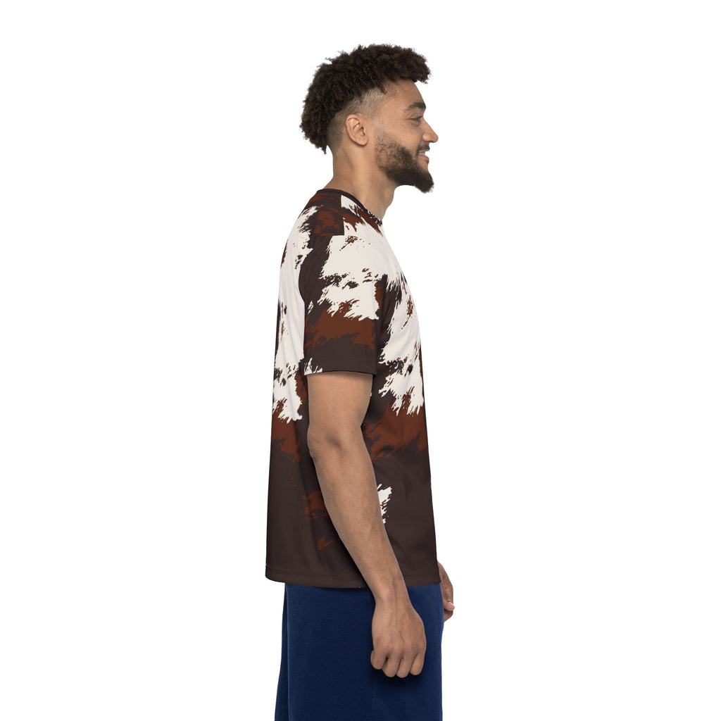 Cowhide Print Sports Jersey — Brown & Cream All-Over Athletic Tee